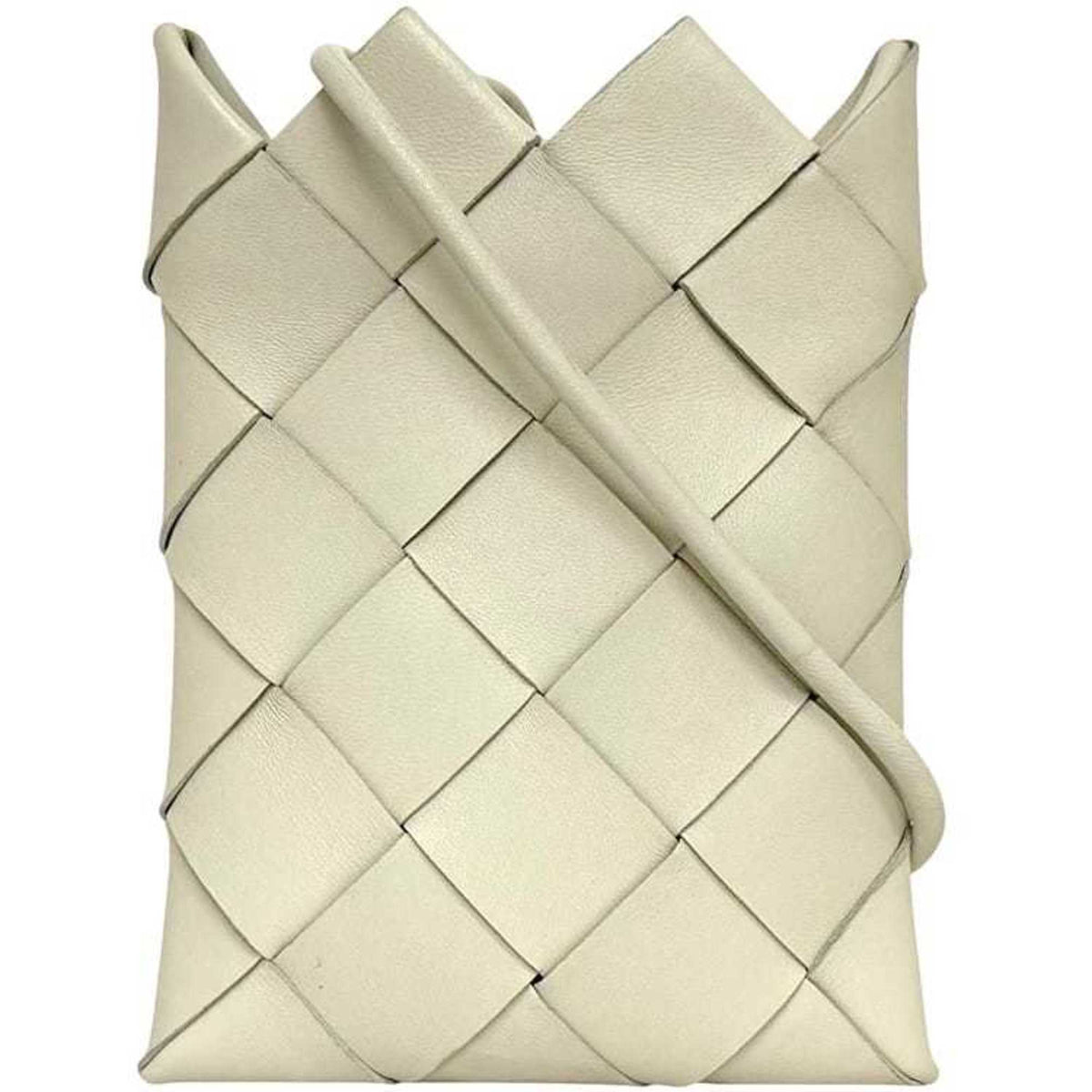 Bottega Veneta Intrecciato White Leather Pochette Shoulder Bag (Pre-Owned)
