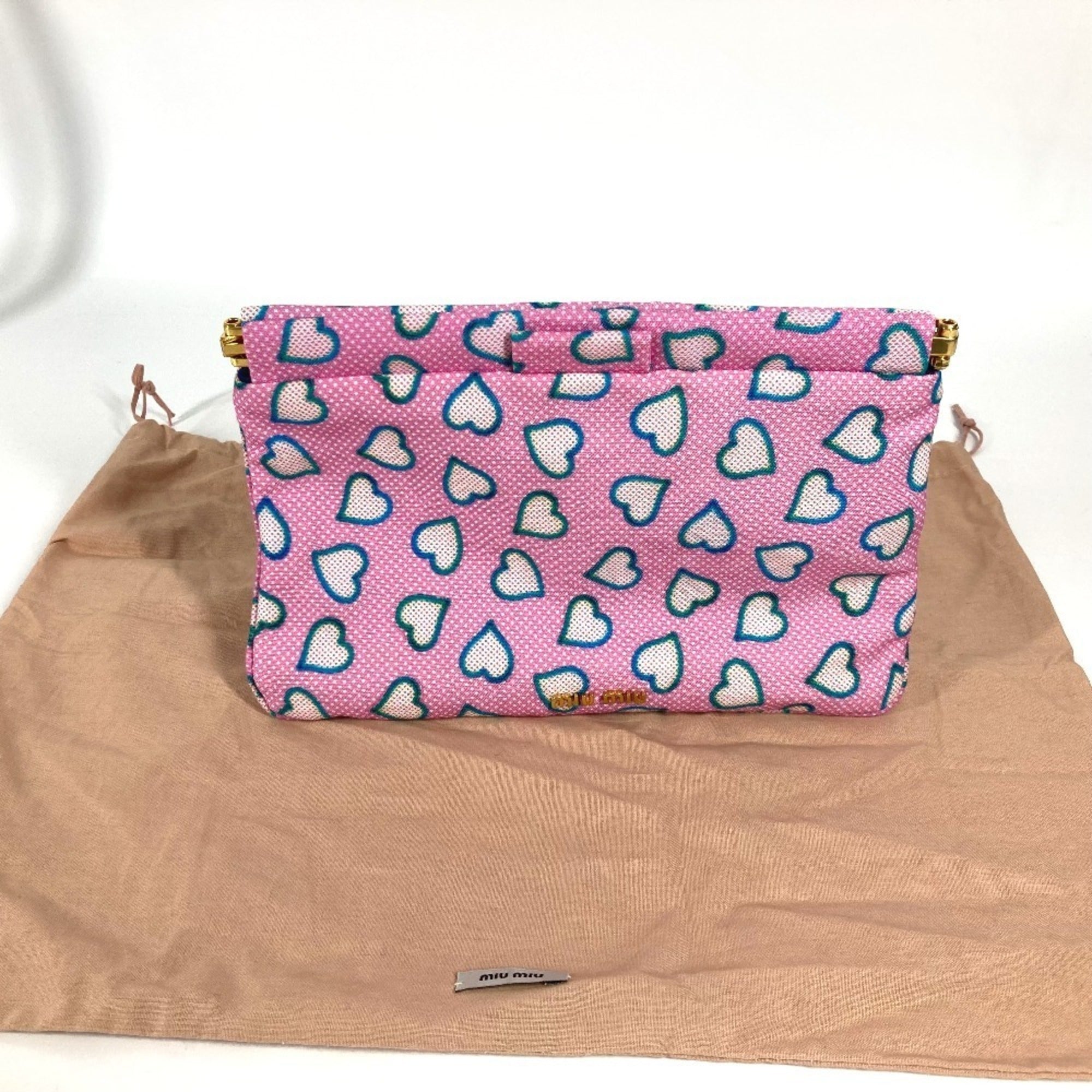 Miu Miu Blue Pink Nylon Leather Clutch Bag Pouch (Pre-Owned)
