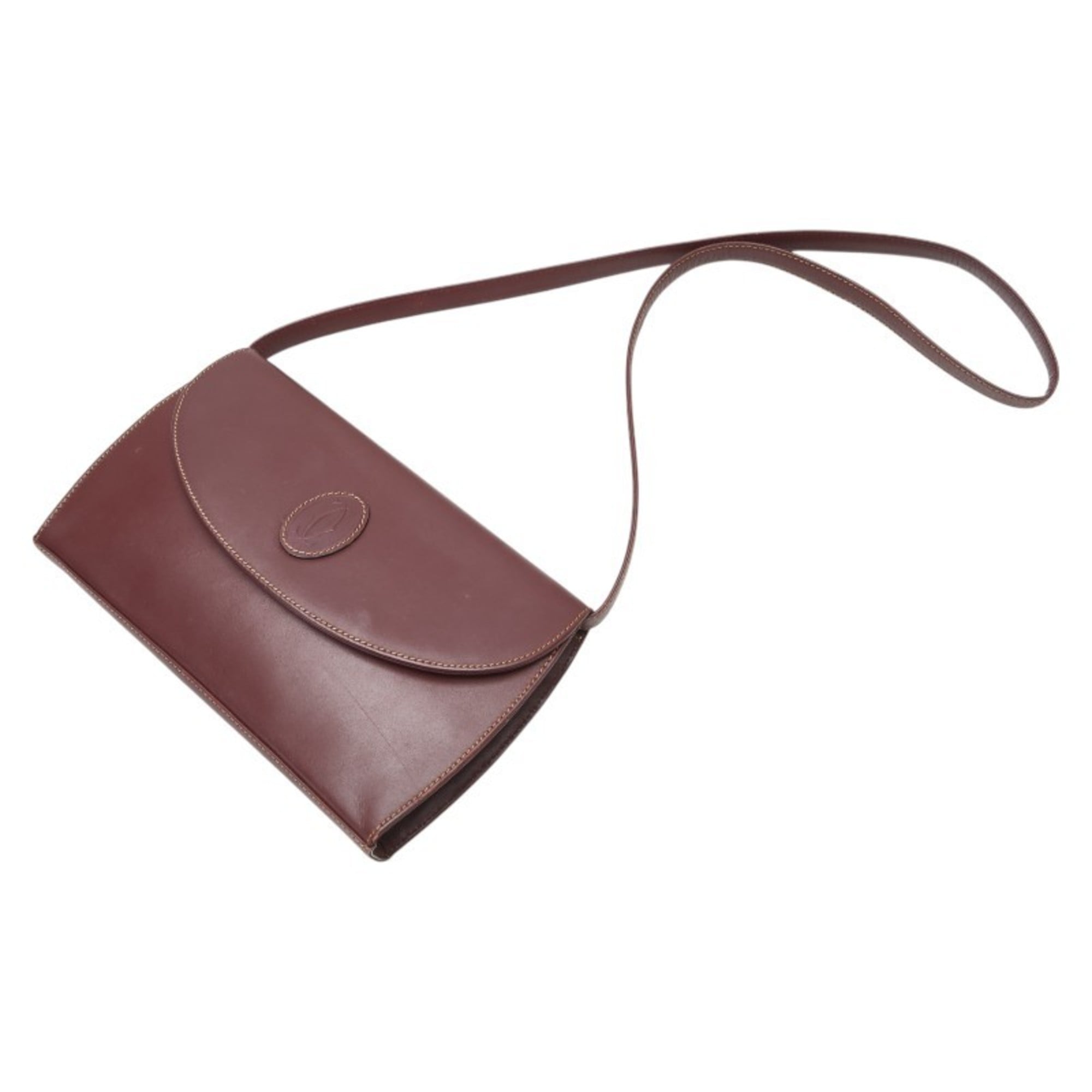 Cartier Bordeaux Wine Red Leather Shoulder Bag (Pre-Owned)