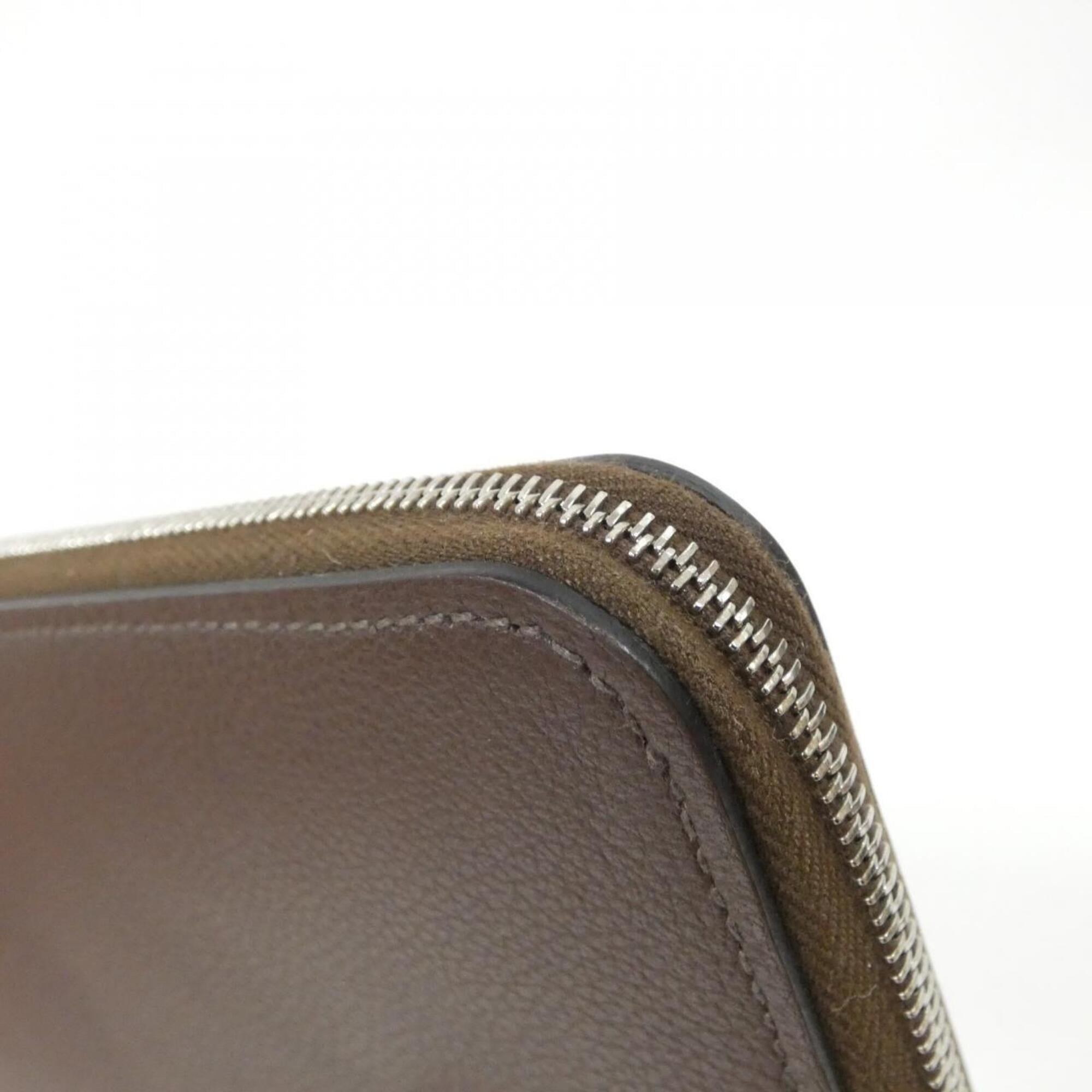 Hermes Brown Silk Leather Long Wallet (Bi-Fold) (Pre-Owned)
