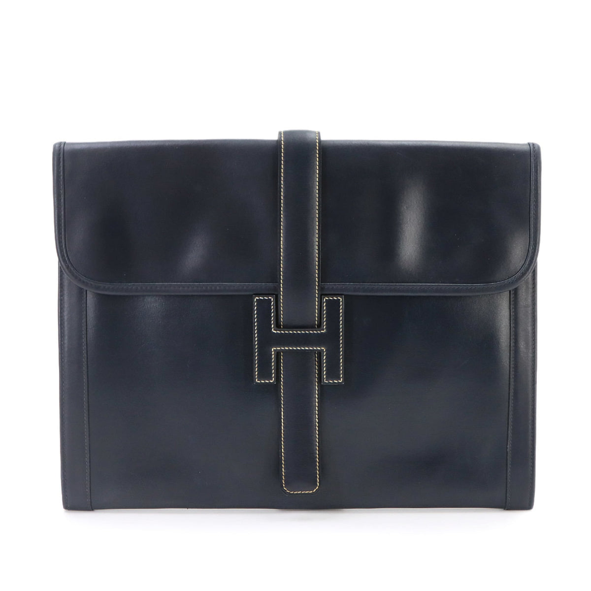Hermes Navy Box Calf Leather Clutch Bag (Pre-Owned)