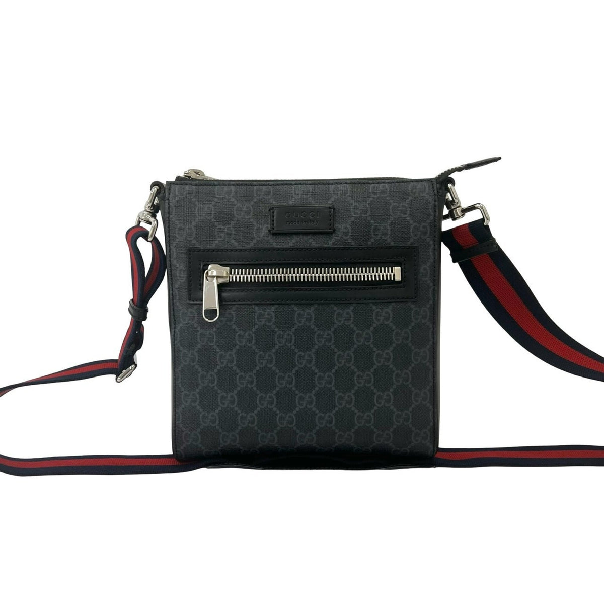 Gucci Black Navy Red Color Leather Elastane Messenger Bag Shoulder Bag (Pre-Owned)
