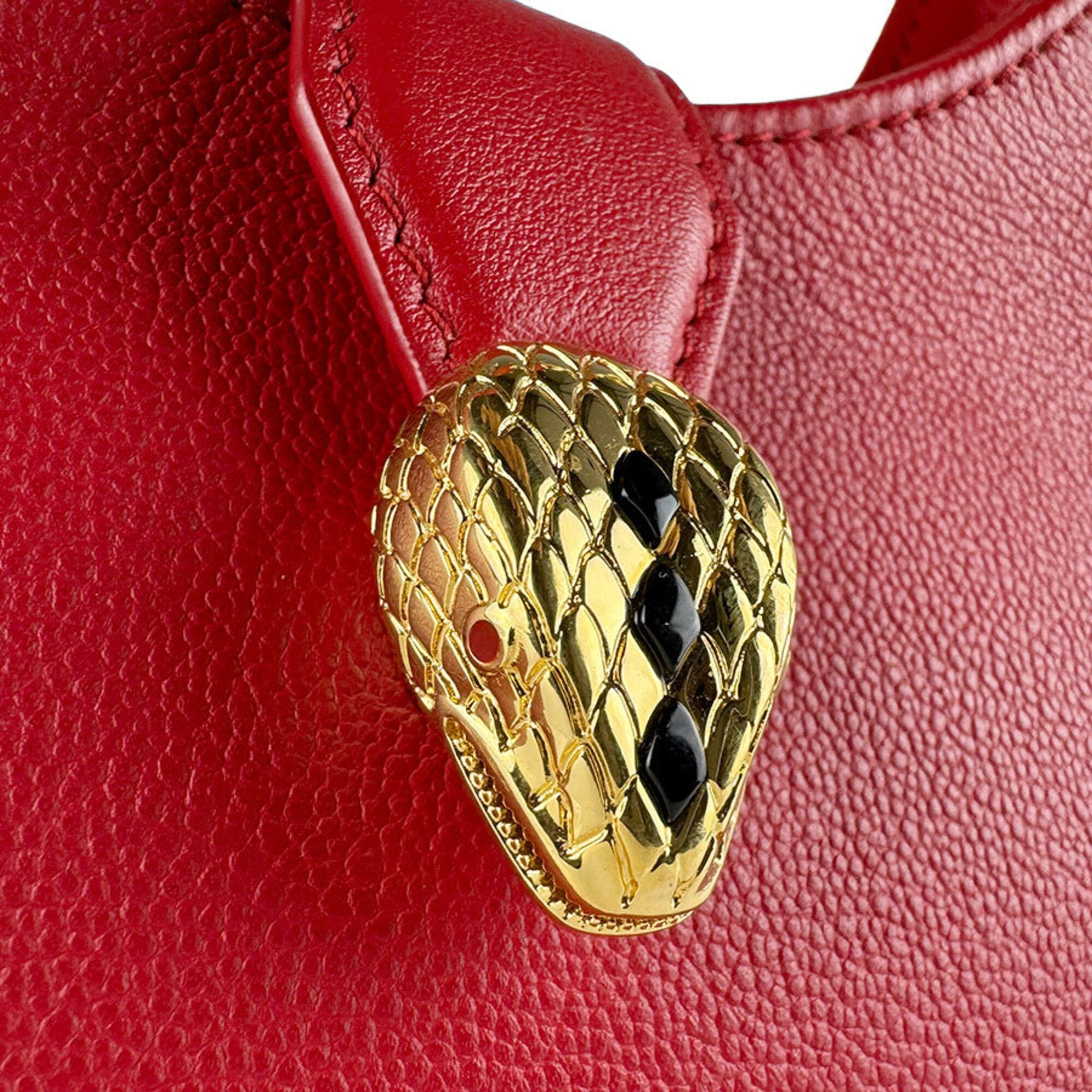 Bvlgari Red Color Leather Handbag Shoulder Bag (Pre-Owned)
