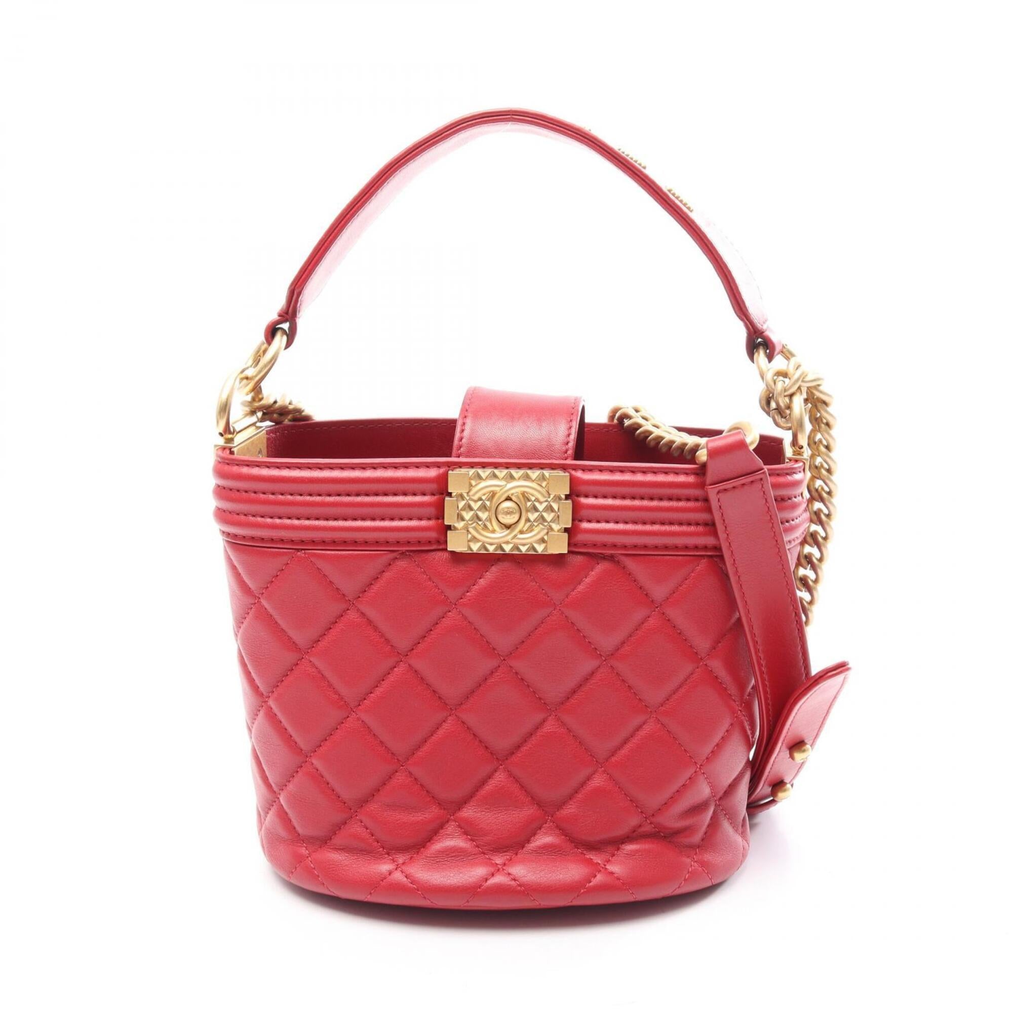 Chanel Red Color Leather Handbag Shoulder Bag (Pre-Owned)