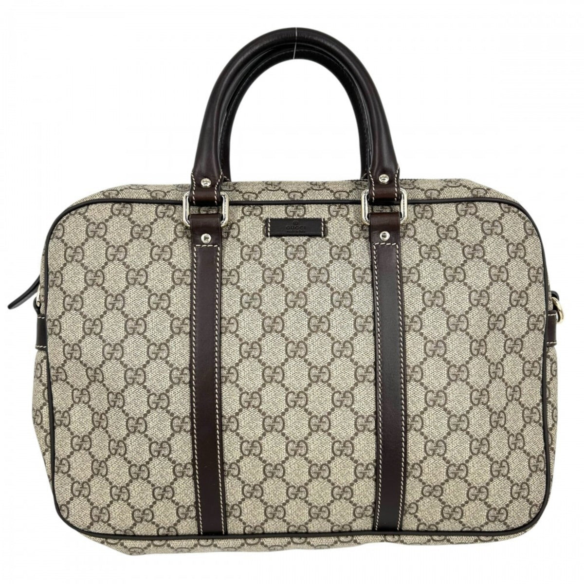 Gucci Beige Brown Gg Supreme Canvas Leather Briefcase Handbag (Pre-Owned)