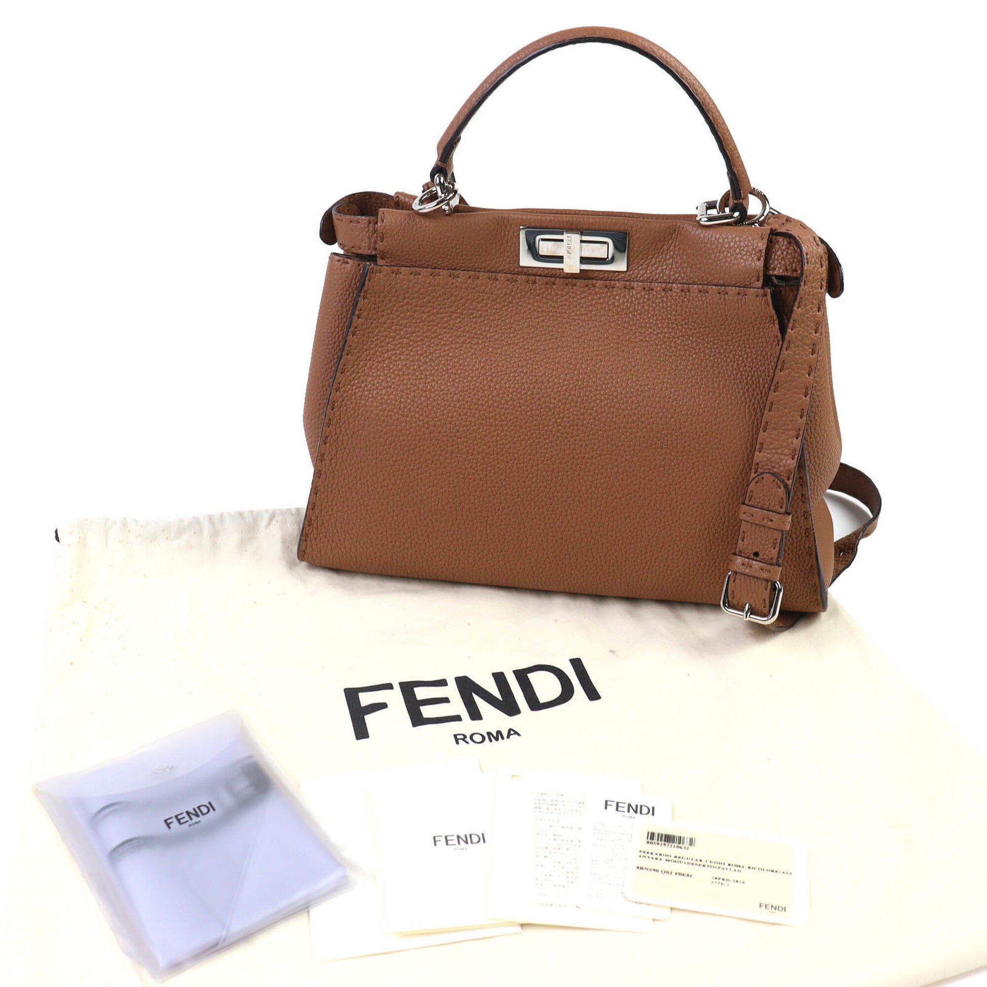 Fendi Peekaboo Brown Leather Handbag Shoulder Bag (Pre-Owned)