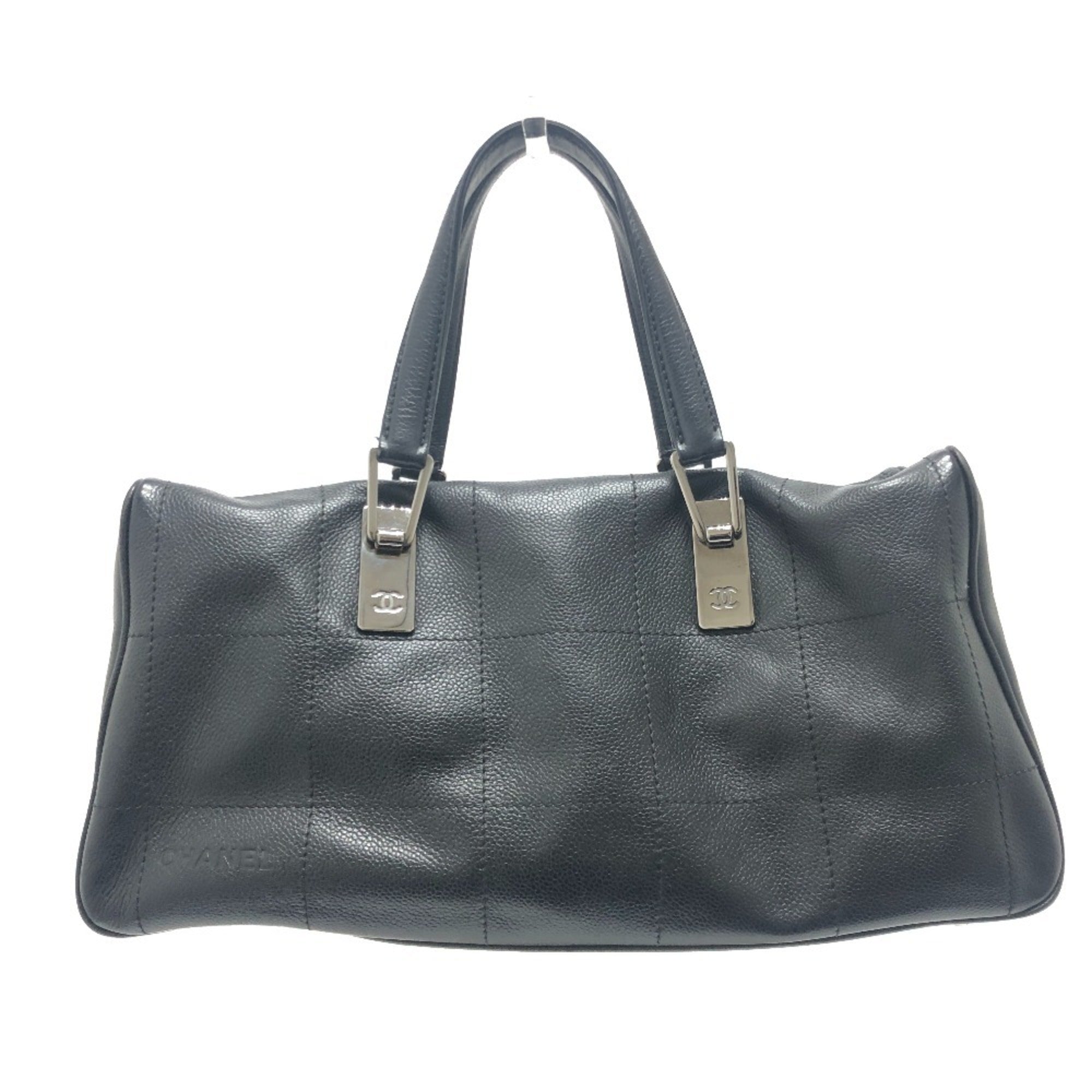 Chanel Black Grained Calfskin Boston Bag Handbag (Pre-Owned)