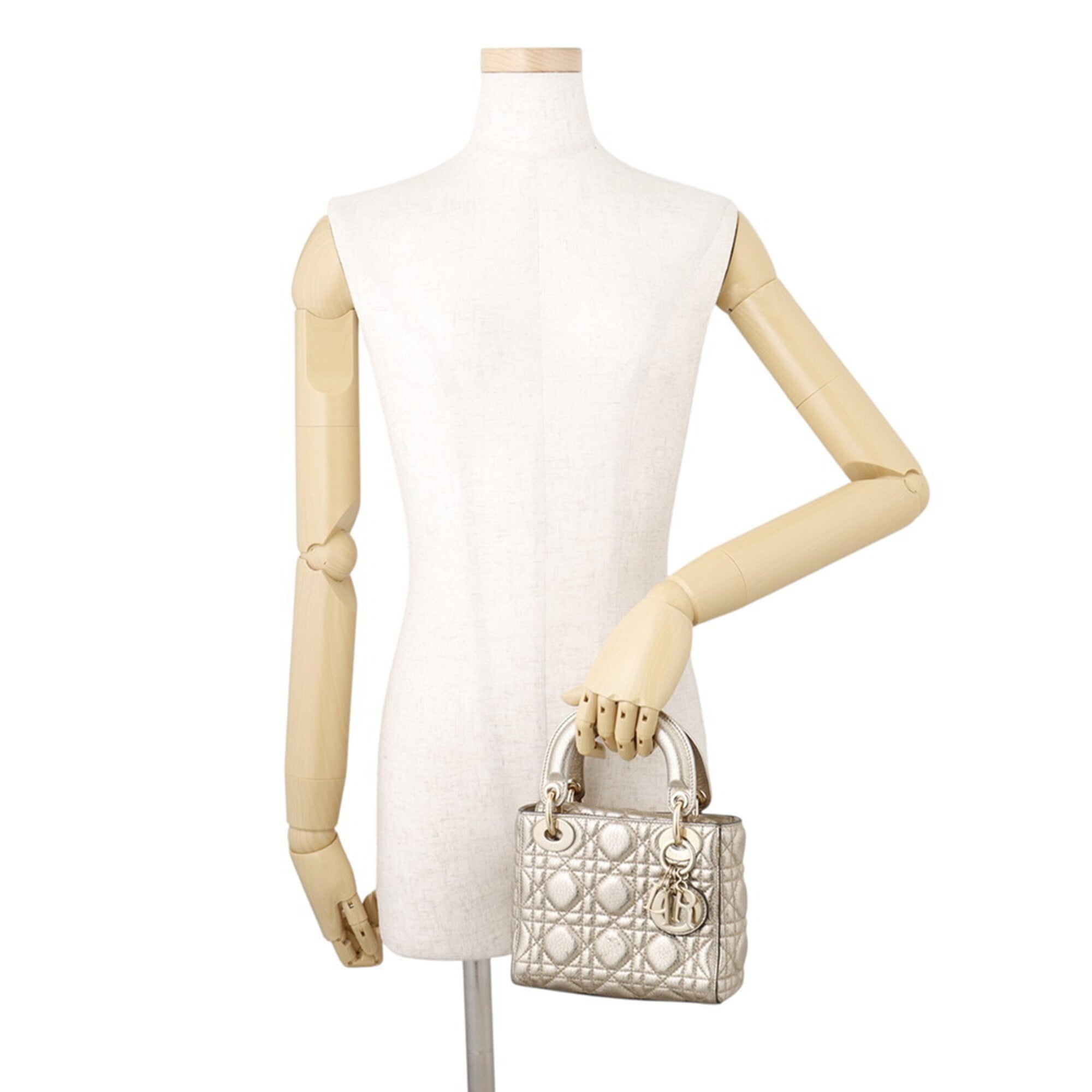 Christian Dior Lady Dior Gold Leather Handbag Shoulder Bag (Pre-Owned)