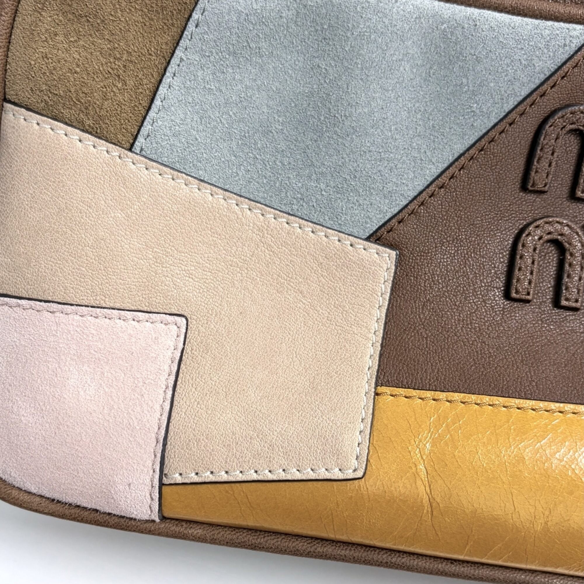 Miu Miu Brown Multi-Color White Leather Handbag Tote Bag (Pre-Owned)