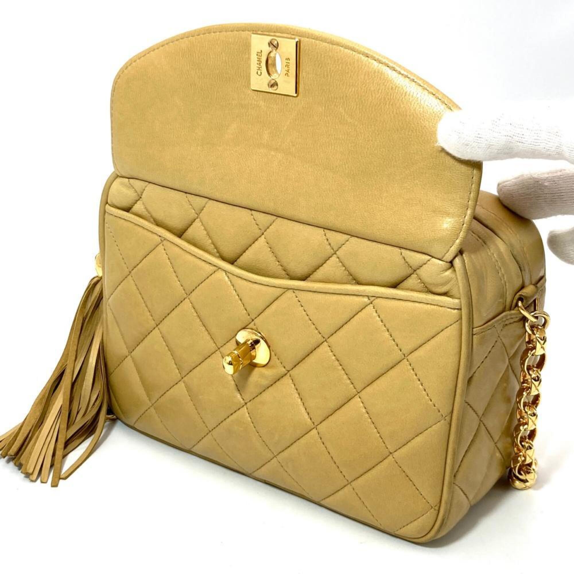 Chanel Beige Beige Gold Black Shoulder Bag (Pre-Owned)
