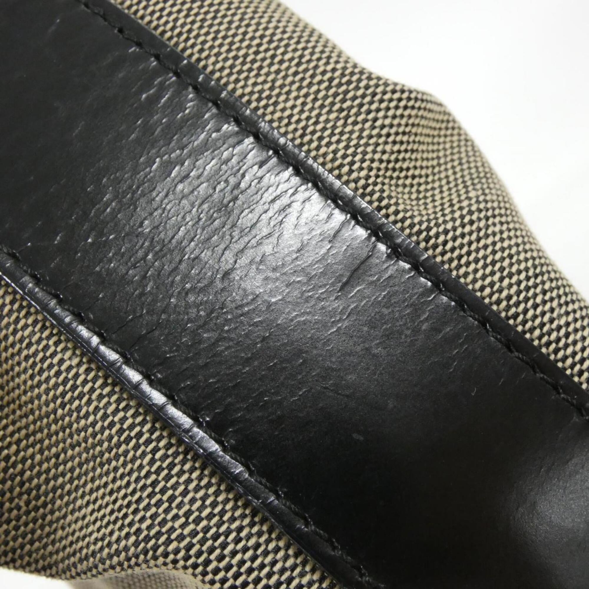 Gucci Beige Black Canvas Shoulder Bag (Pre-Owned)