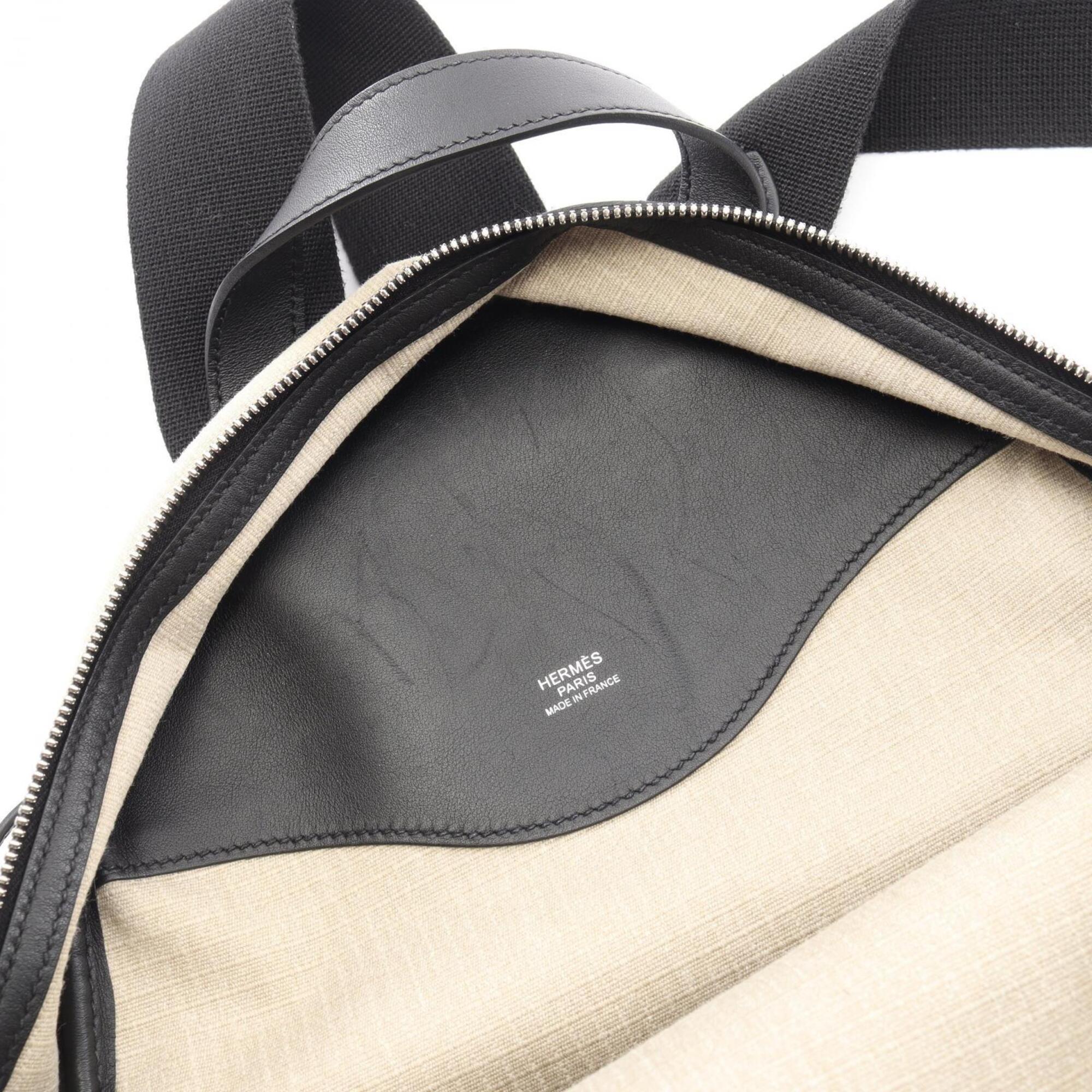 Hermes Beige Black Canvas Leather Backpack (Pre-Owned)