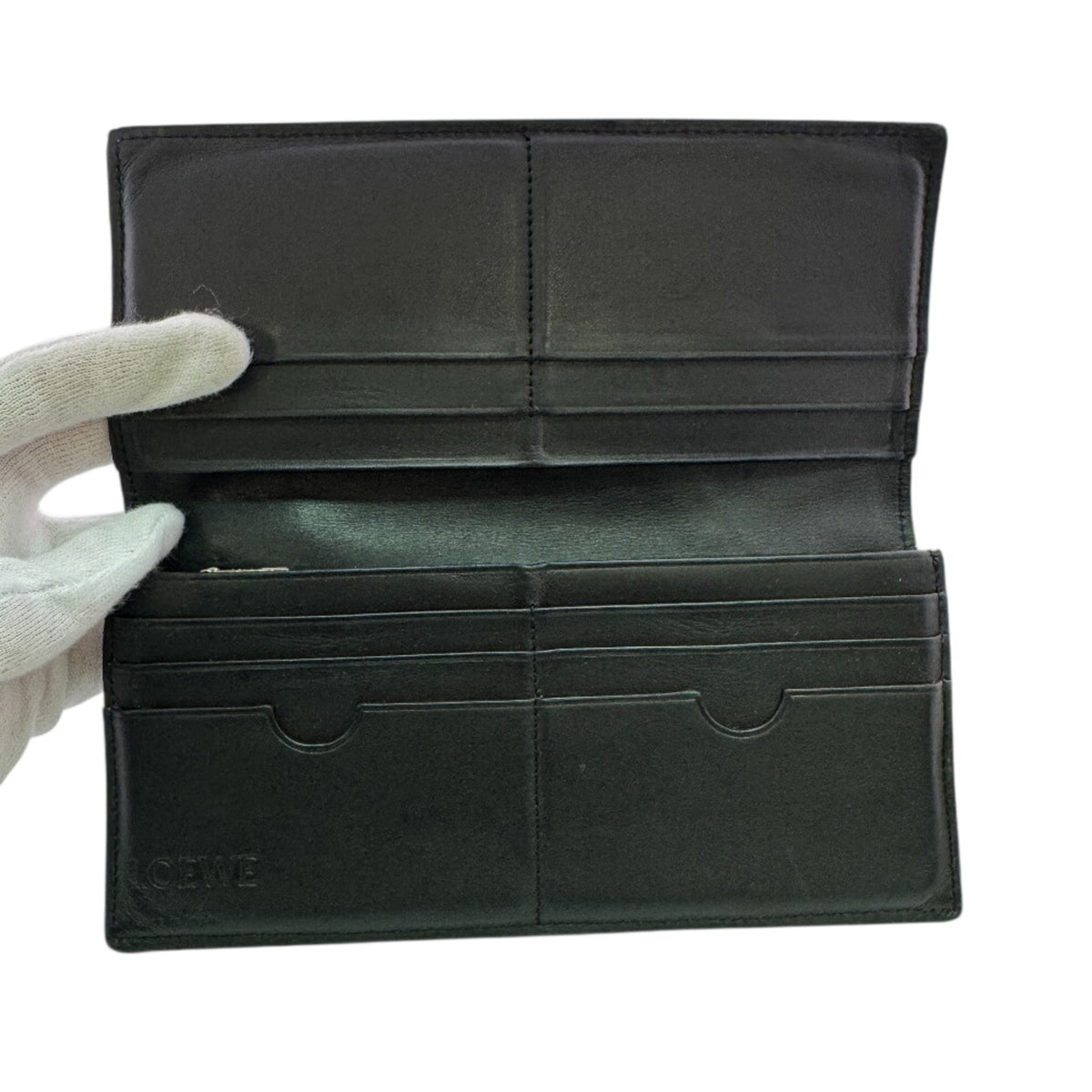 Loewe Black Green Khaki Leather Long Wallet (Bi-Fold) (Pre-Owned)