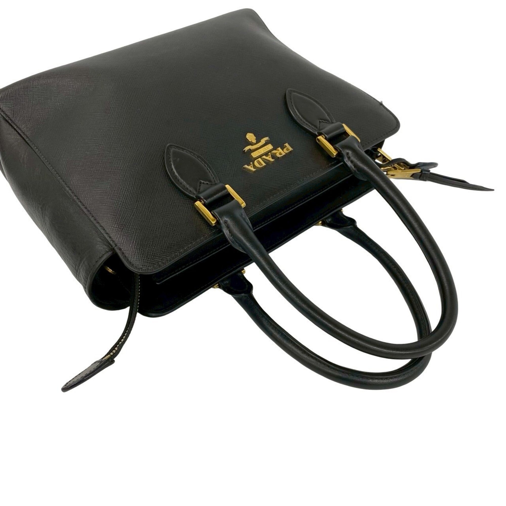 Prada Black Leather Handbag Shoulder Bag Tote Bag (Pre-Owned)