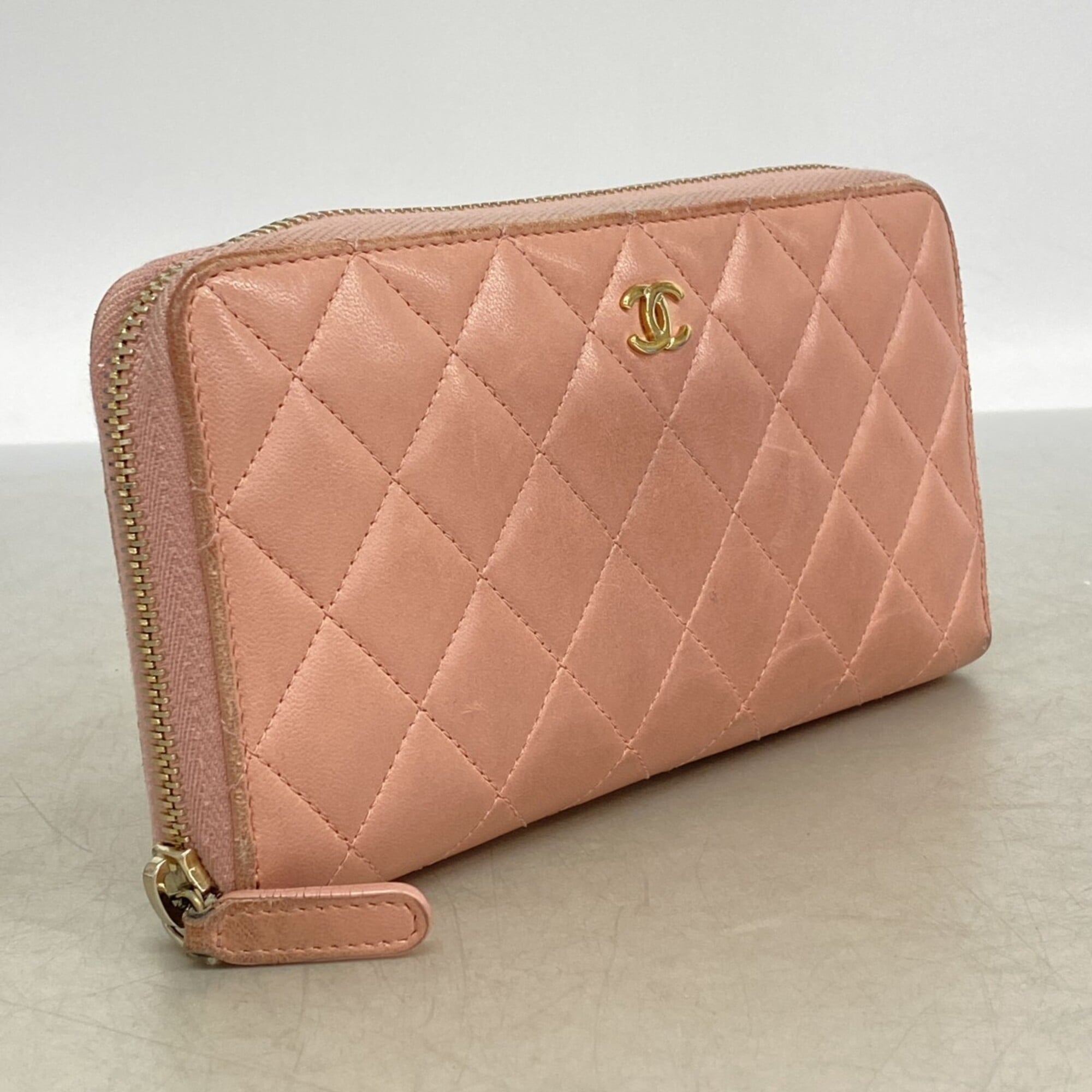 Chanel Pink Leather Long Wallet (Bi-Fold) (Pre-Owned)