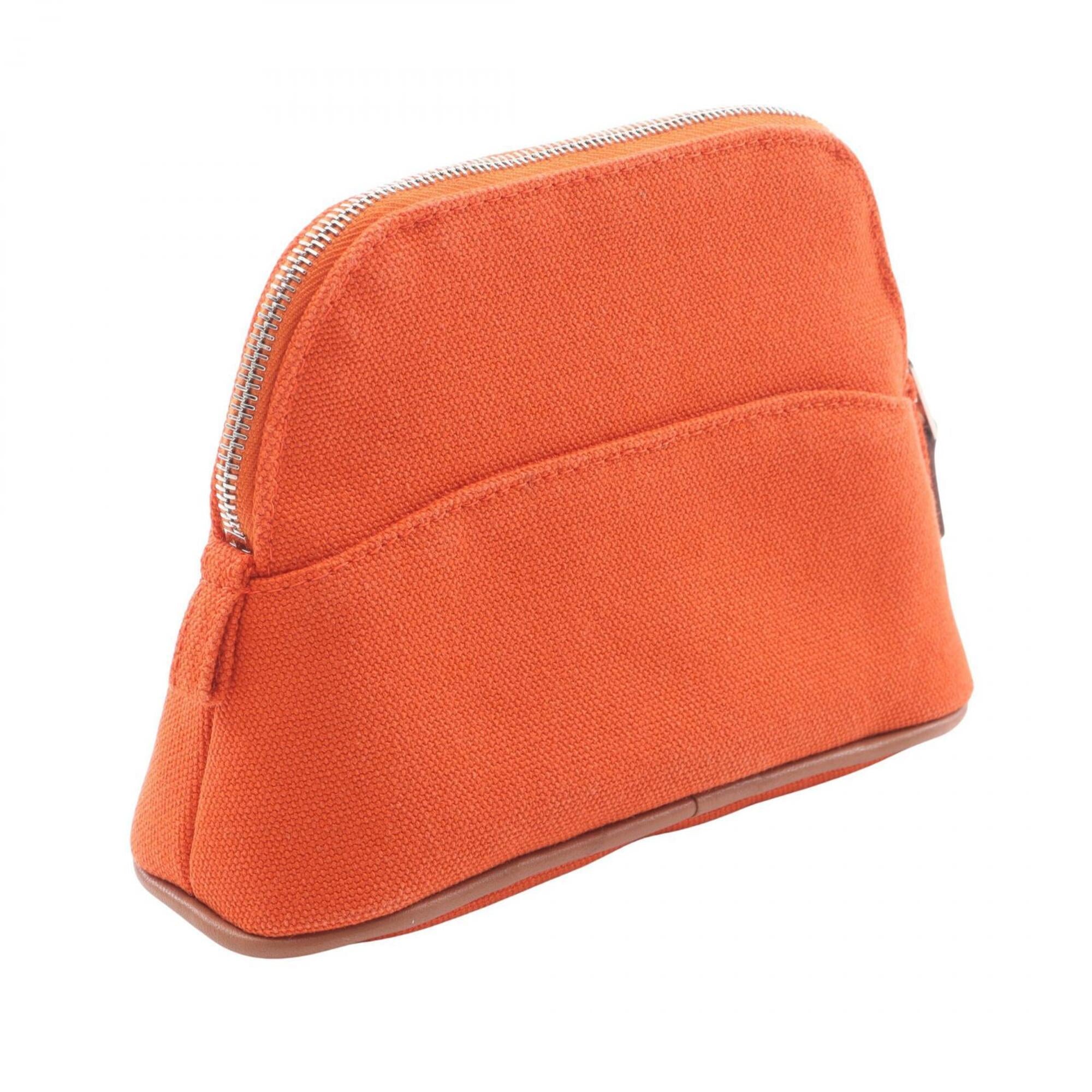 Hermes Feu Orange Canvas Leather Handbag Pouch (Pre-Owned)