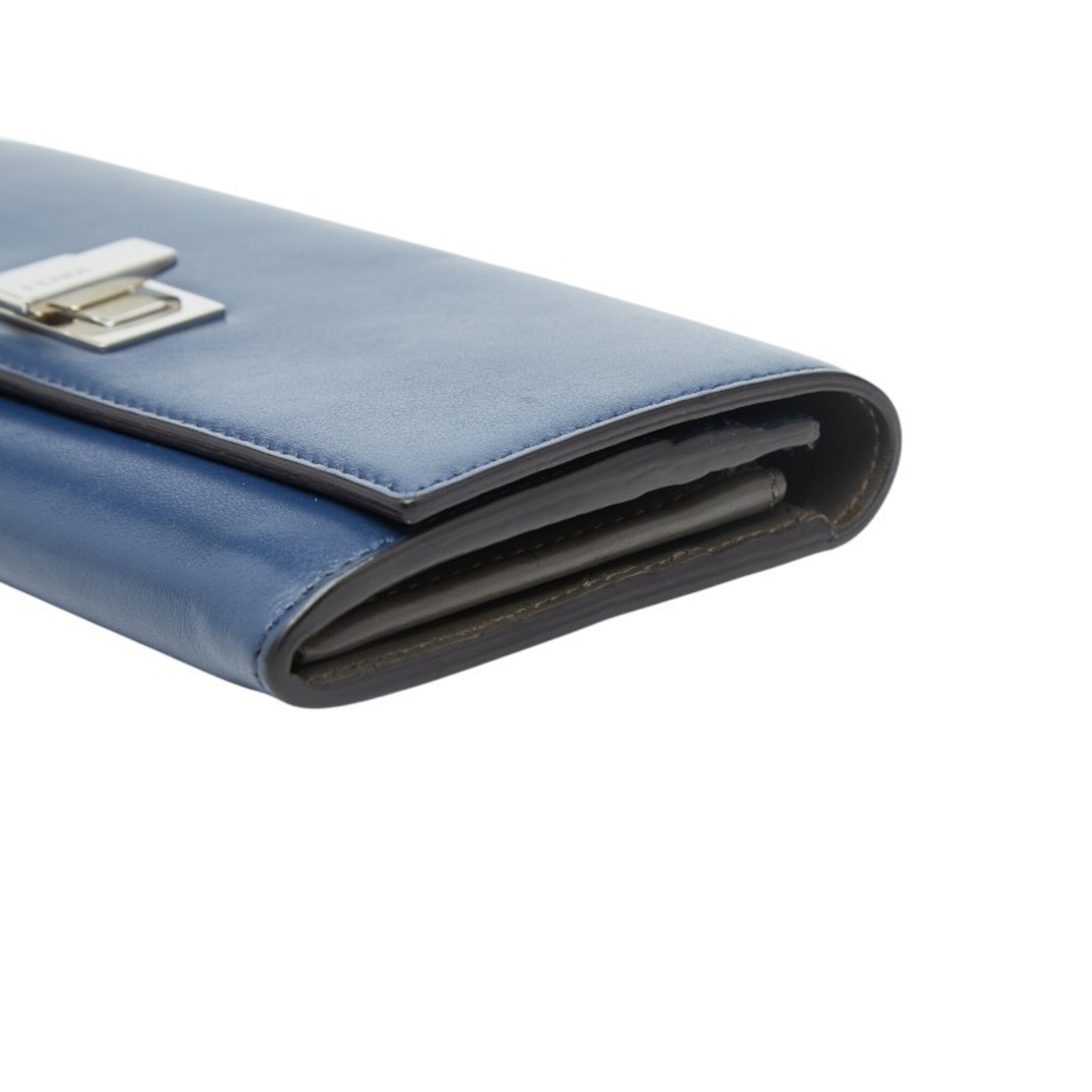 Fendi Blue Leather Long Wallet (Bi-Fold) (Pre-Owned)
