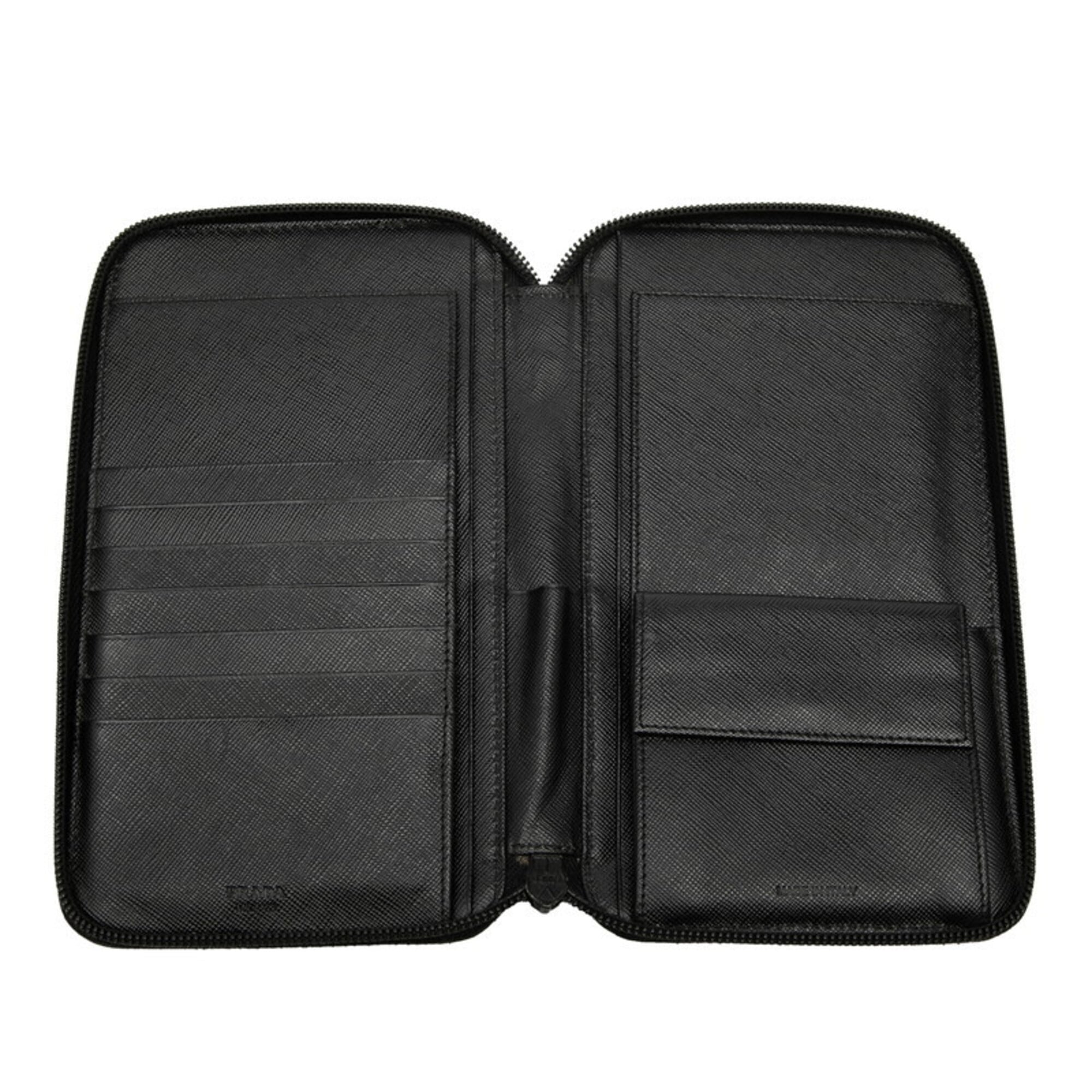 Prada Black Saffiano Triangle Leather Long Wallet (Bi-Fold) (Pre-Owned)