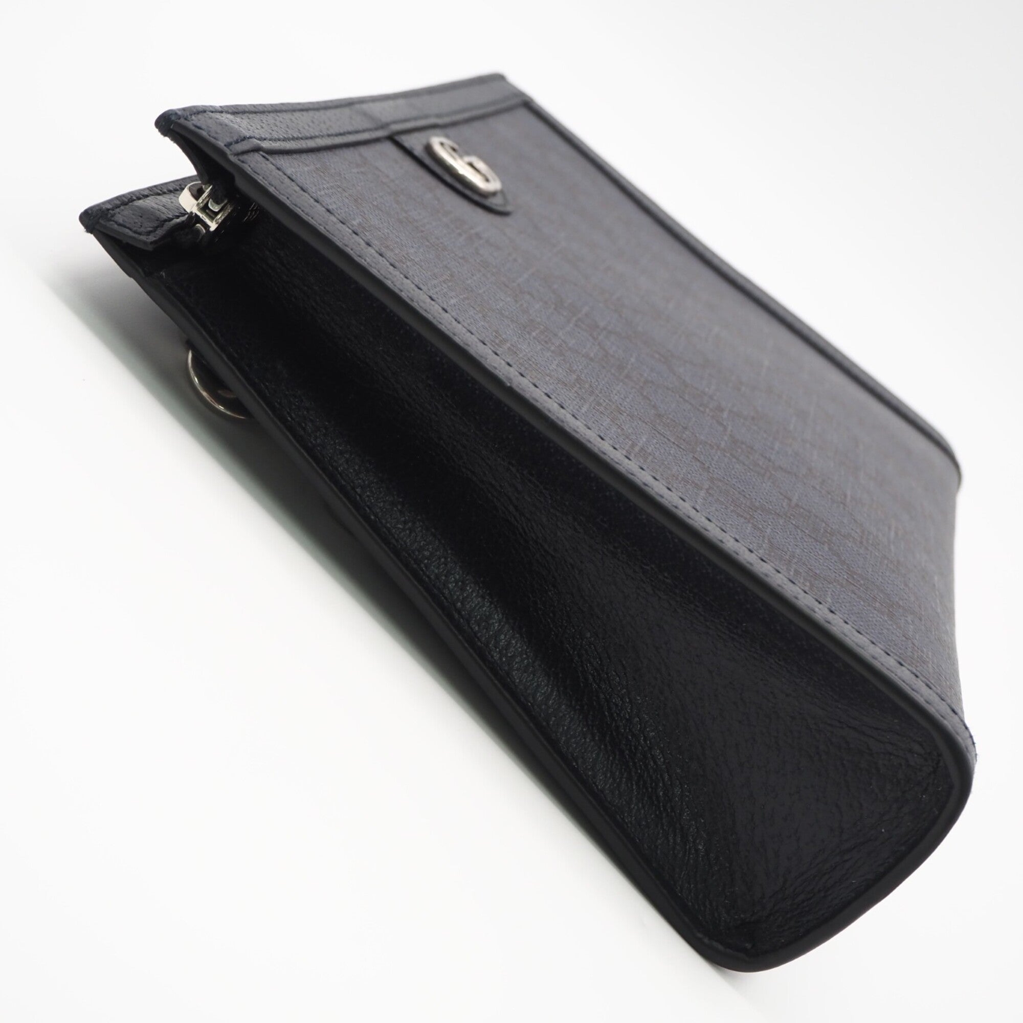 Gucci Navy Coated Canvas Leather Clutch Bag (Pre-Owned)