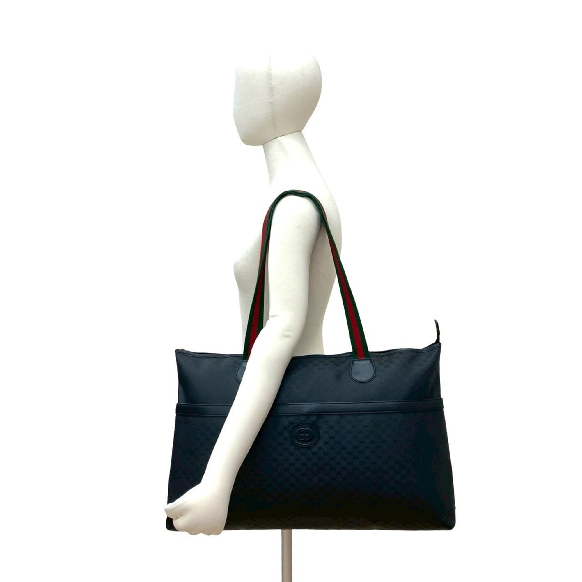 Gucci Black Green Red Color Leather Pvc Tote Bag (Pre-Owned)