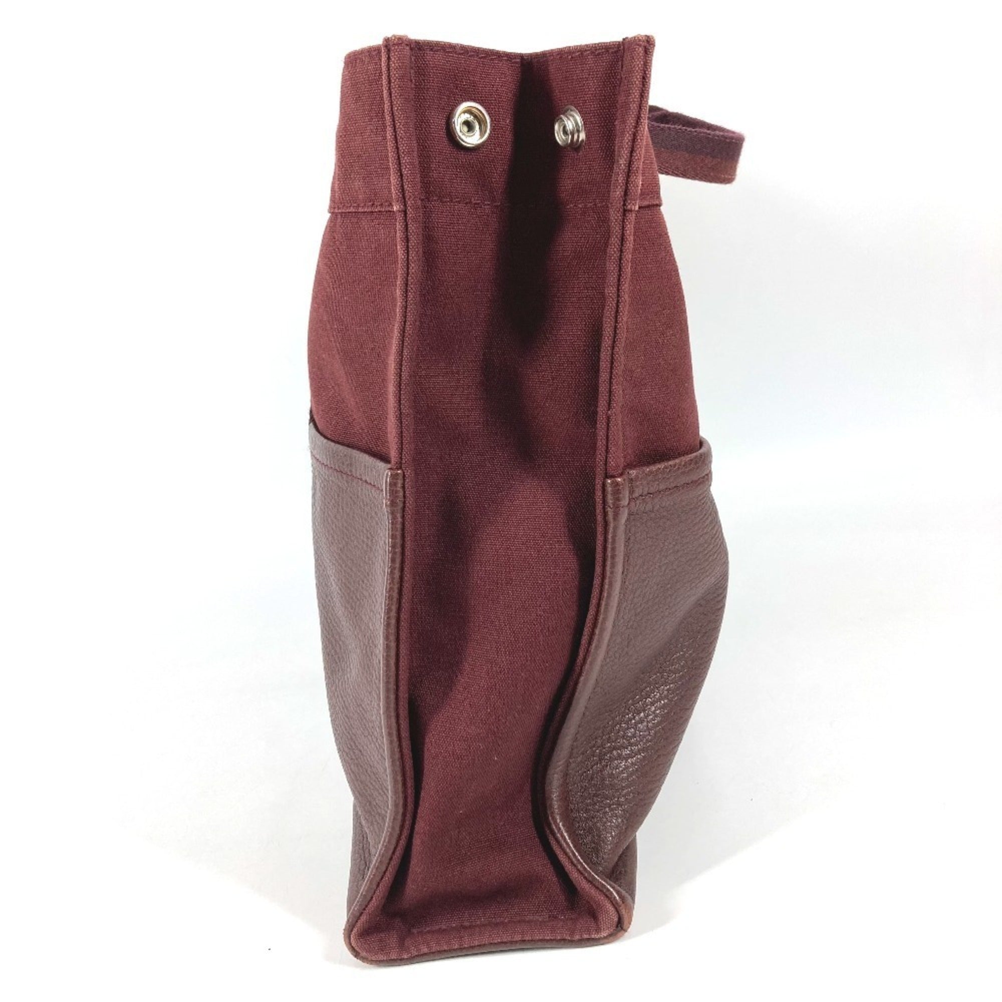 Hermes Wine Cotton Leather Handbag Tote Bag (Pre-Owned)