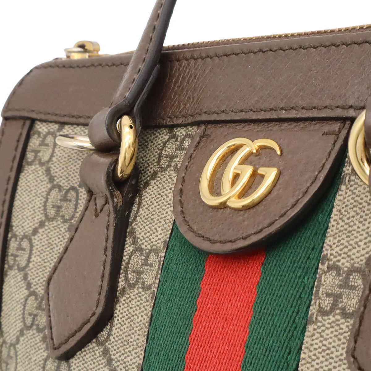 Gucci Beige Brown Green Red Color Gg Supreme Canvas Pvc Coated Canvas Leather Handbag Tote Bag (Pre-Owned)