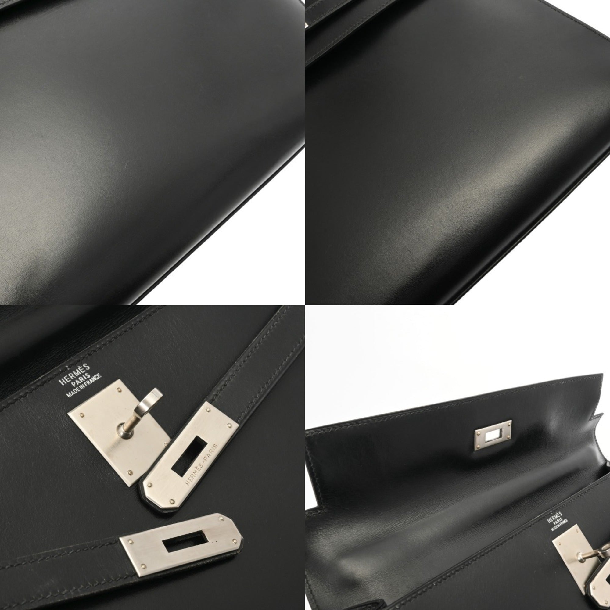 Hermes Kelly Black Matte Silver Box Calf Leather Shopping Bag (Pre-Owned)