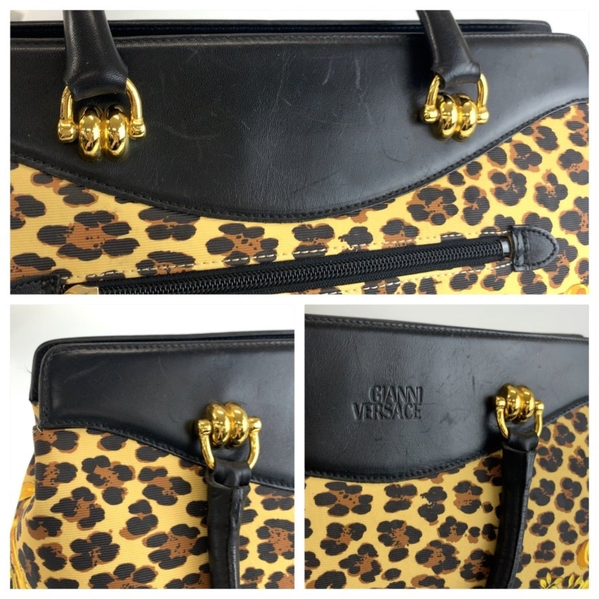 Versace Black Yellow Pvc Leather Handbag Tote Bag (Pre-Owned)