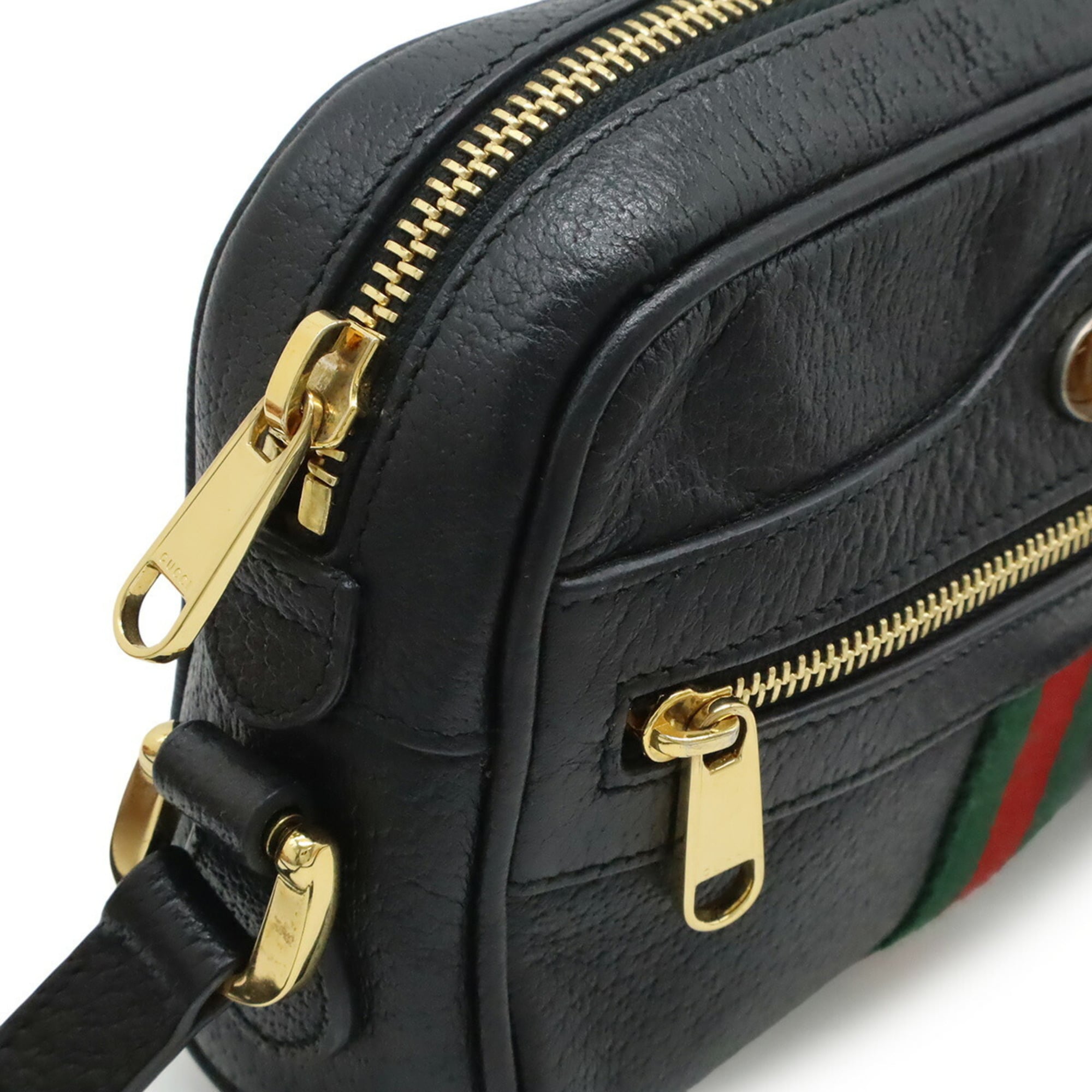 Gucci Black Green Red Color Leather Pochette Shoulder Bag (Pre-Owned)