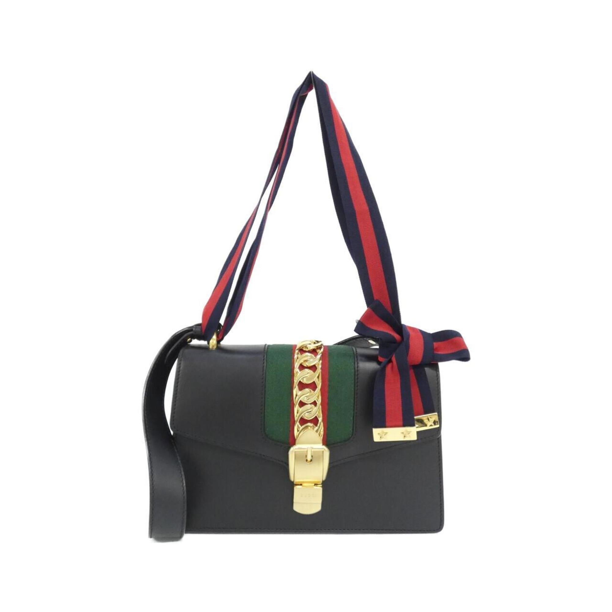 Gucci Sylvie Black Leather Shoulder Bag (Pre-Owned)