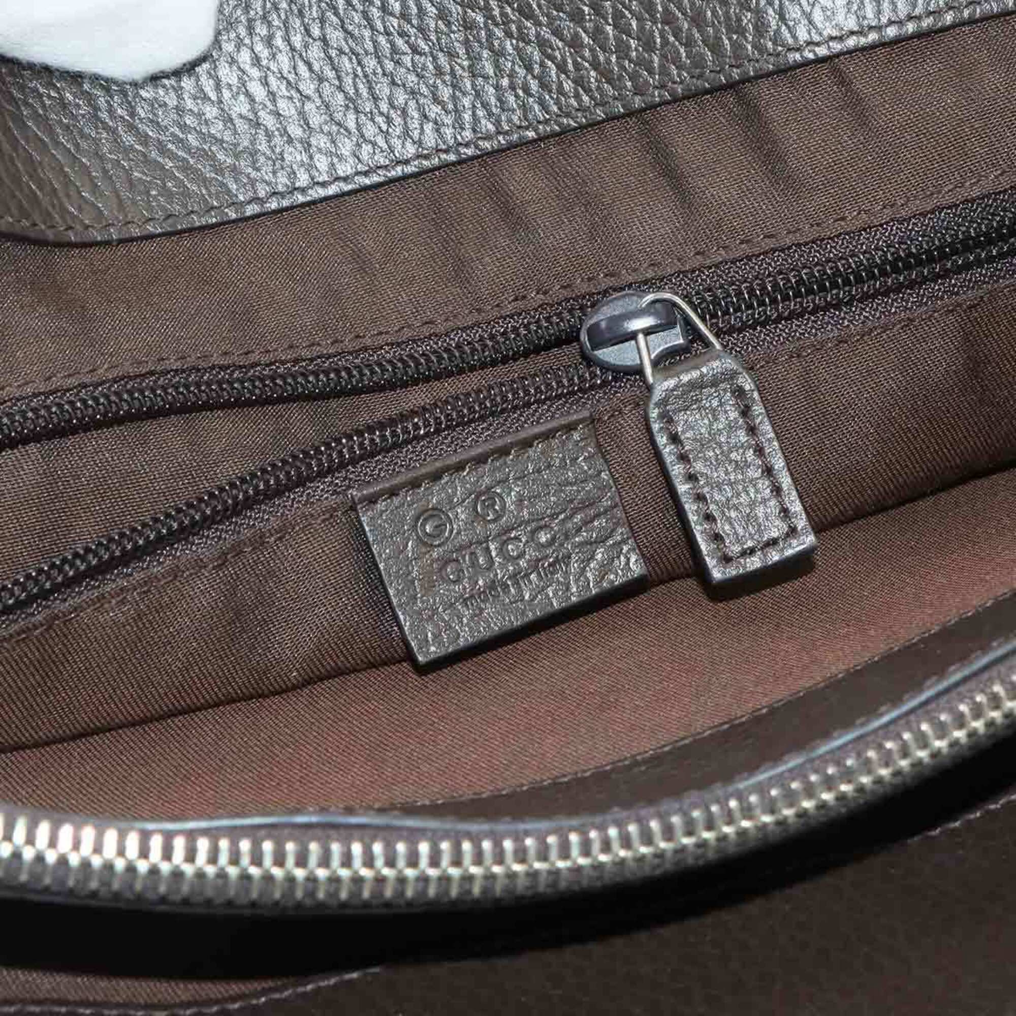 Gucci Gg Canvas Beige Brown Gg Canvas Leather Handbag Shoulder Bag Tote Bag (Pre-Owned)