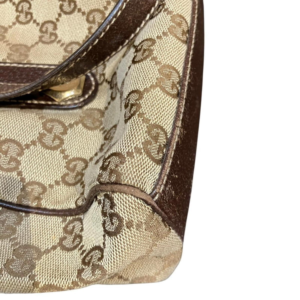 Gucci Gg Canvas Beige Brown Canvas Leather Handbag (Pre-Owned)
