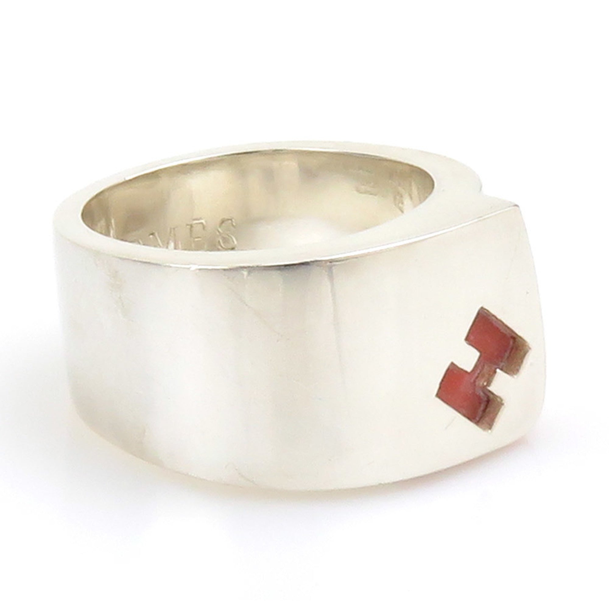 Hermes Silver Orange Silver 925 Band Ring (Pre-Owned)