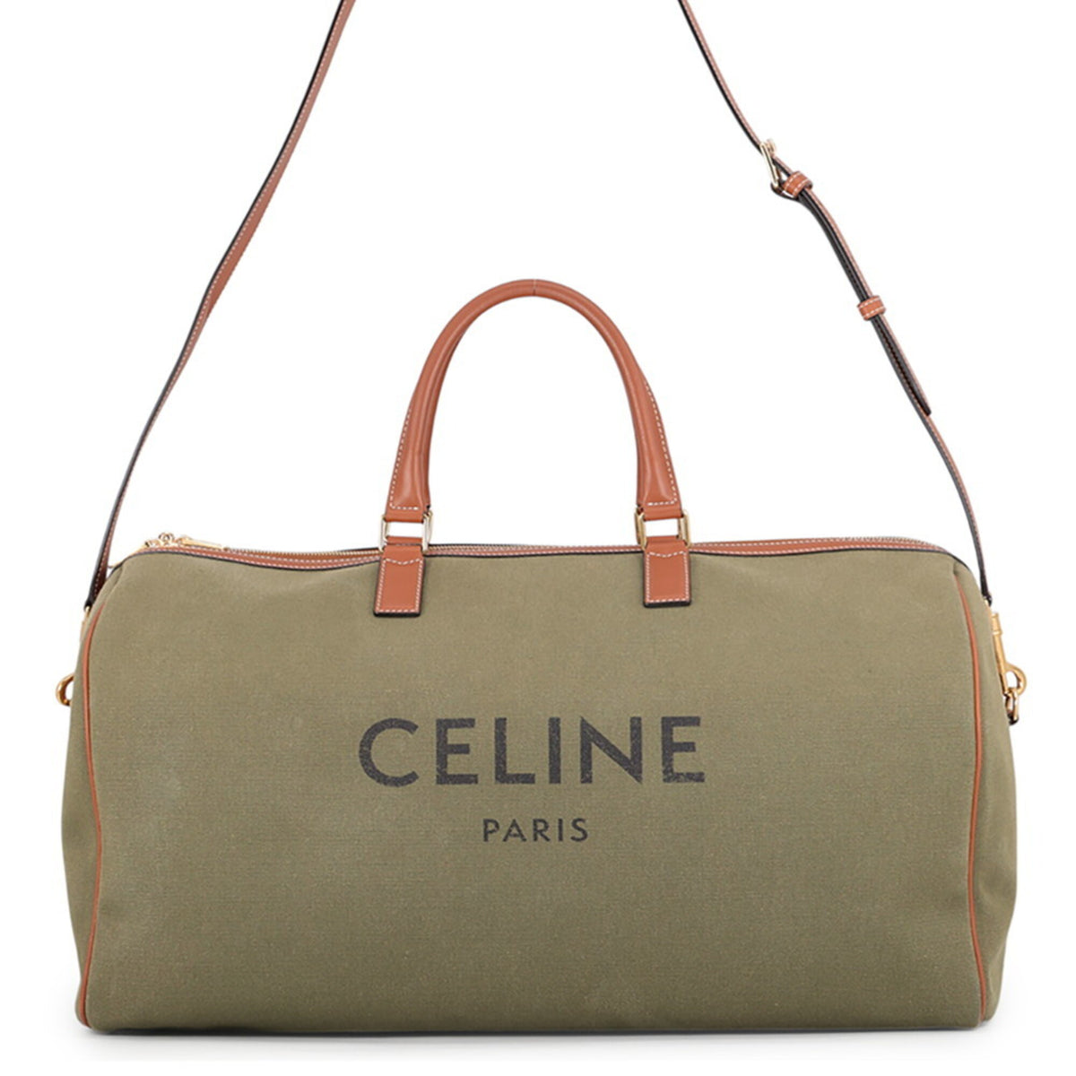 Celine Brown Khaki Canvas Leather Boston Bag (Pre-Owned)