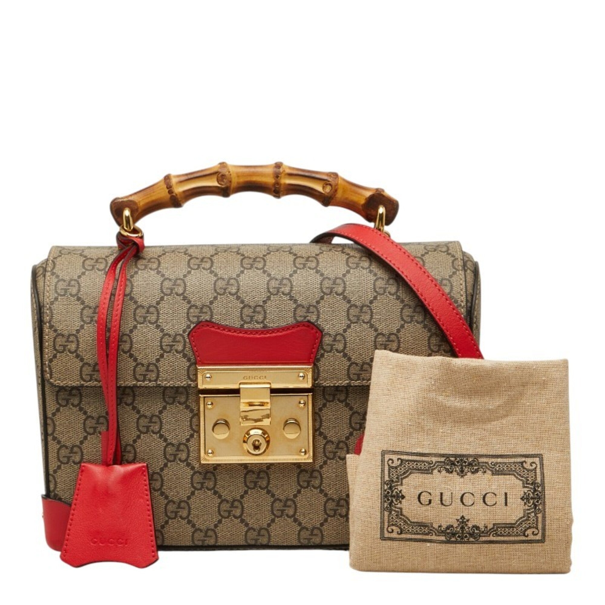 Gucci Beige Red Color Pvc Leather Handbag Shoulder Bag (Pre-Owned)