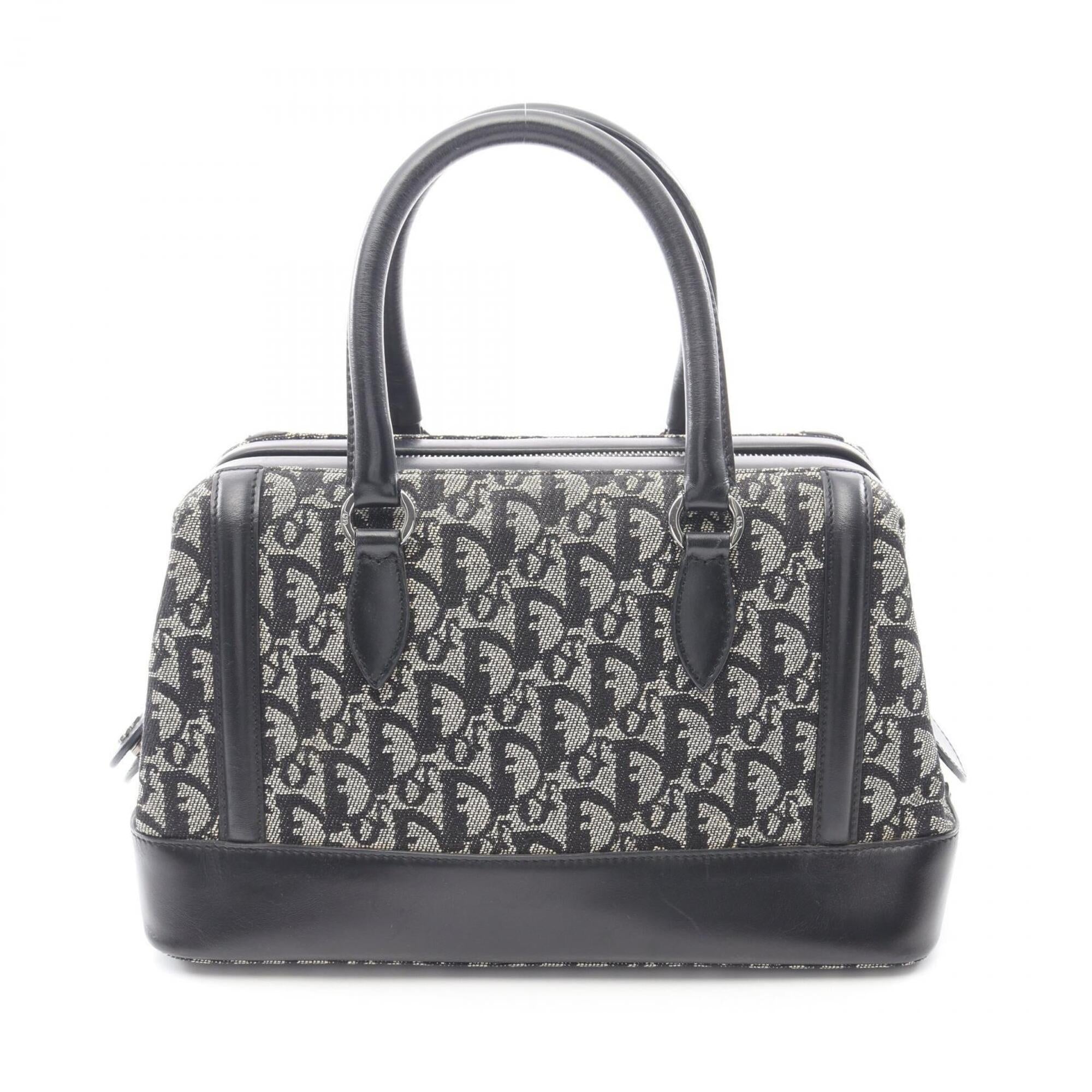Christian Dior Beige Black Canvas Leather Handbag (Pre-Owned)