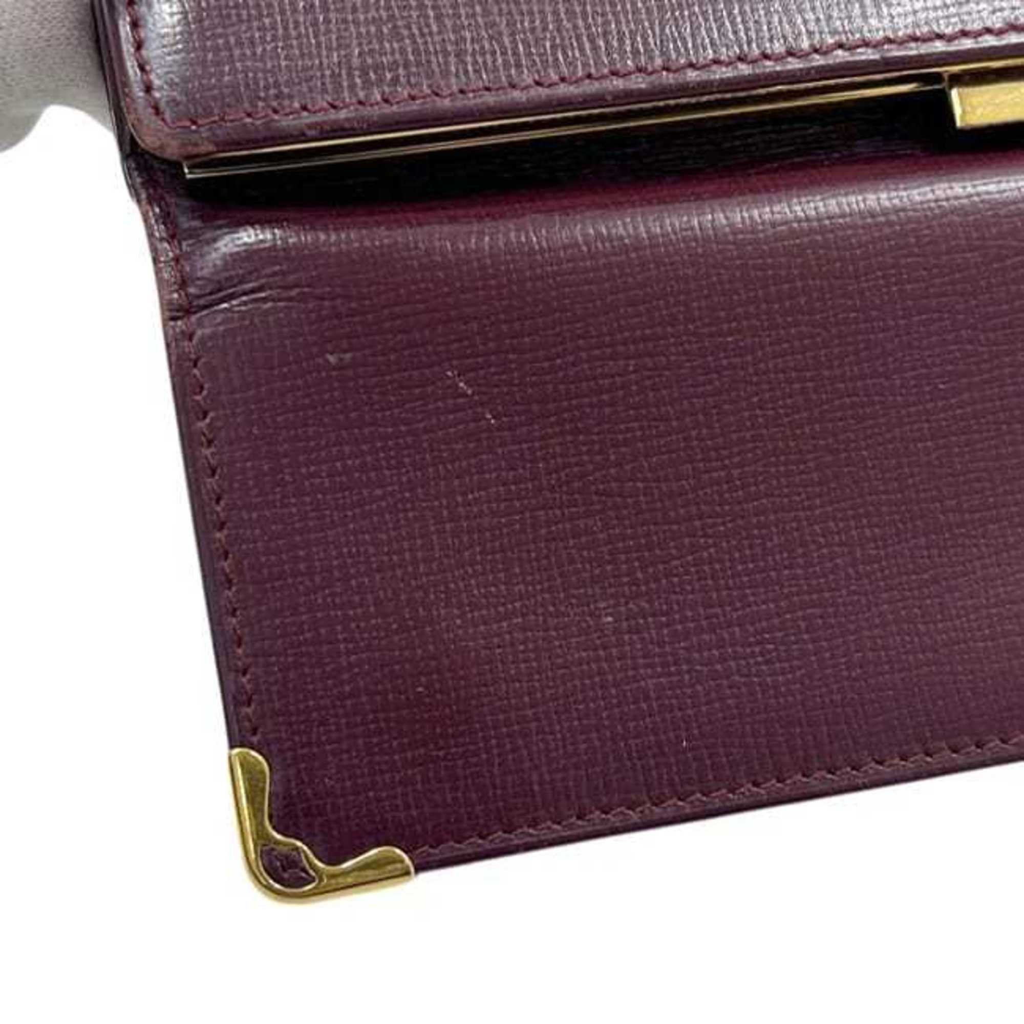 Cartier Bordeaux Wine Red Leather Long Wallet (Tri-Fold) (Pre-Owned)