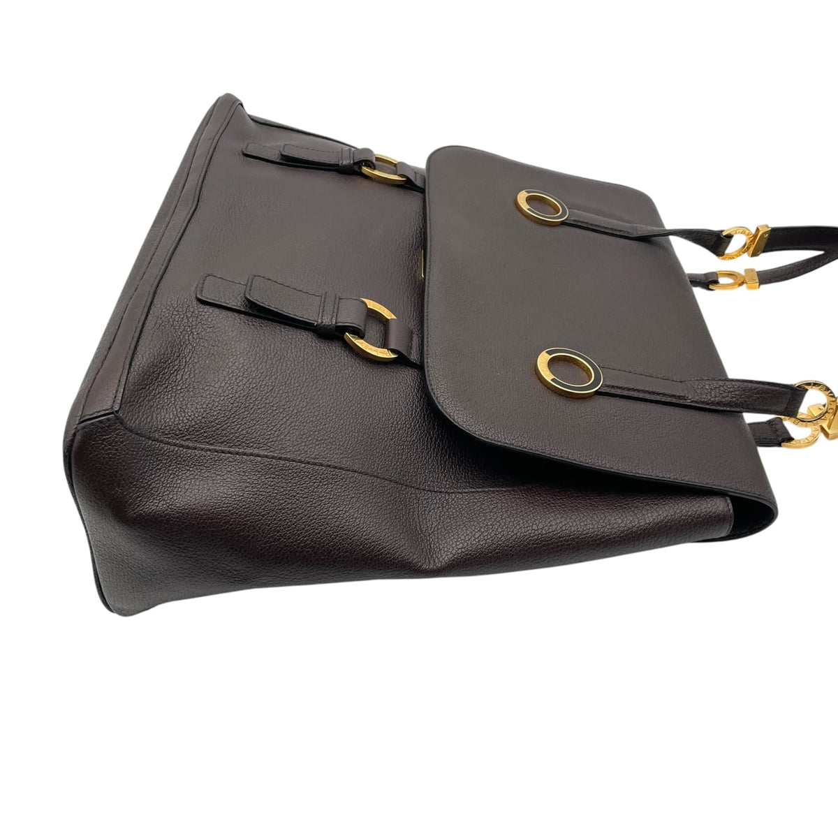 Bvlgari Dark Brown Leather Handbag Tote Bag (Pre-Owned)