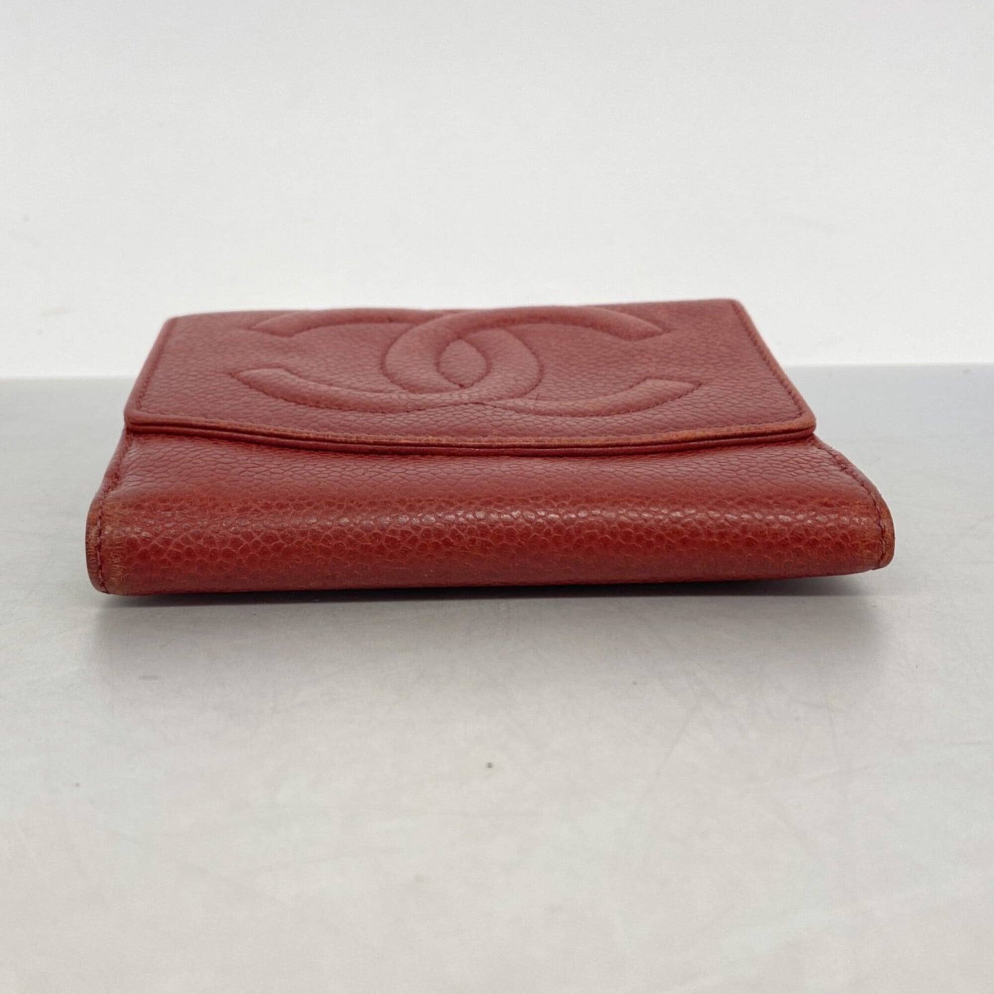 Chanel Red Color Grained Calfskin Wallet (Bi-Fold) (Pre-Owned)