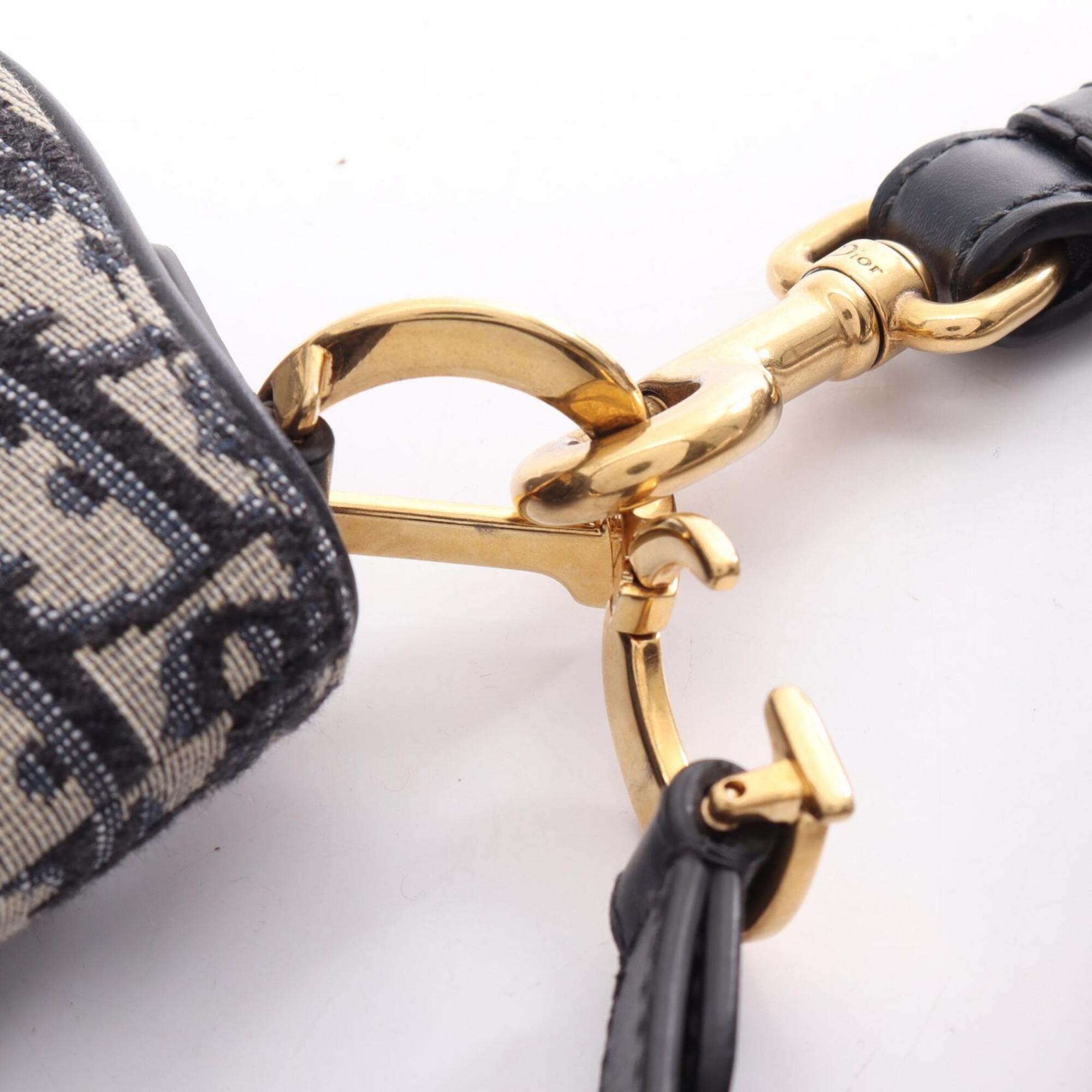 Christian Dior Beige Navy Canvas Leather Handbag Saddle Bag (Pre-Owned)