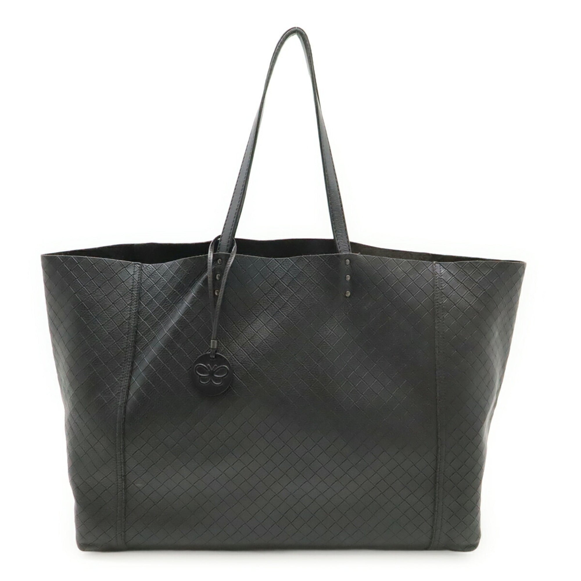 Bottega Veneta Intrecciomirage Black Leather Shoulder Bag Tote Bag (Pre-Owned)
