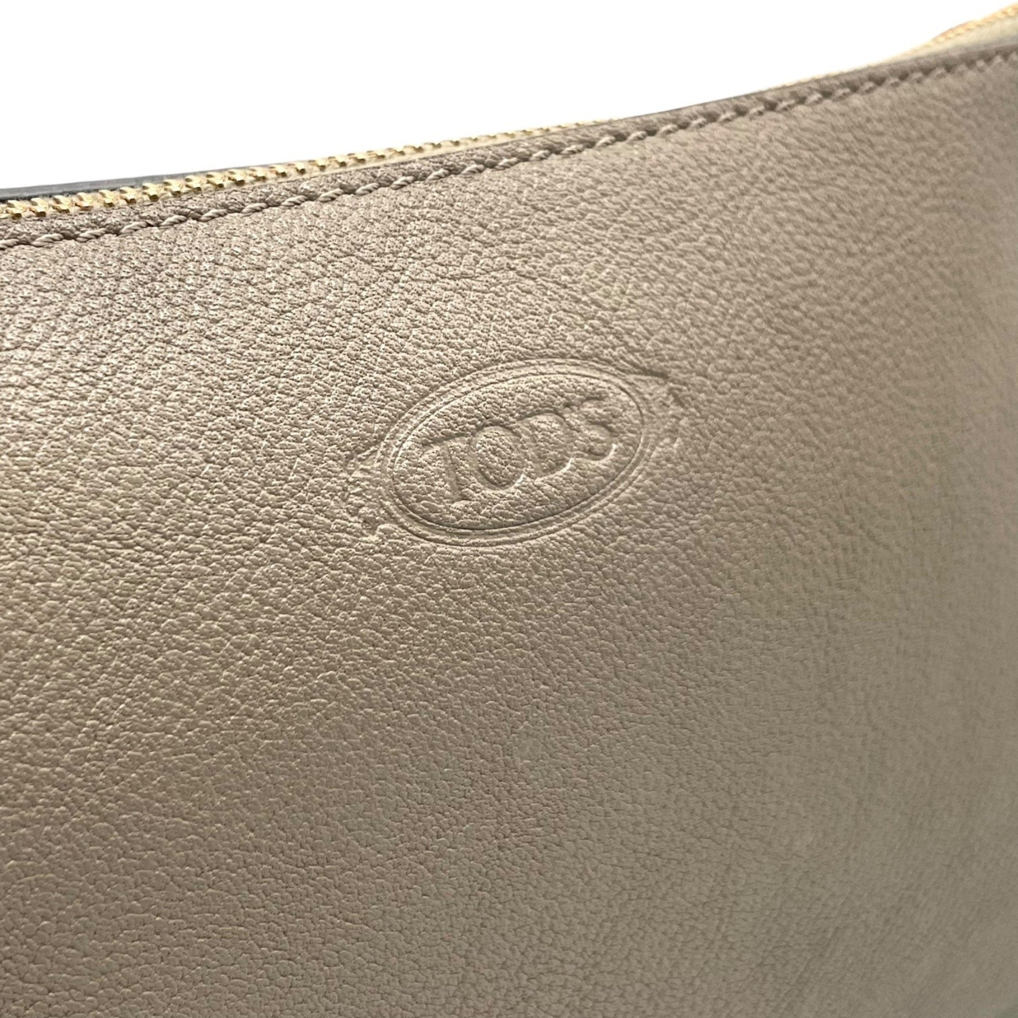 Tod's Grayish Leather Handbag Pouch Tote Bag (Pre-Owned)