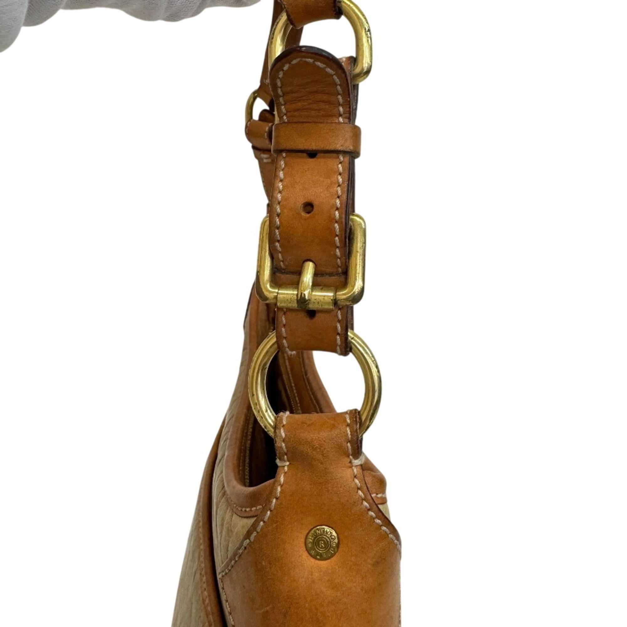 Hunting World Beige Beige Brown Leather Nylon Shoulder Bag (Pre-Owned)