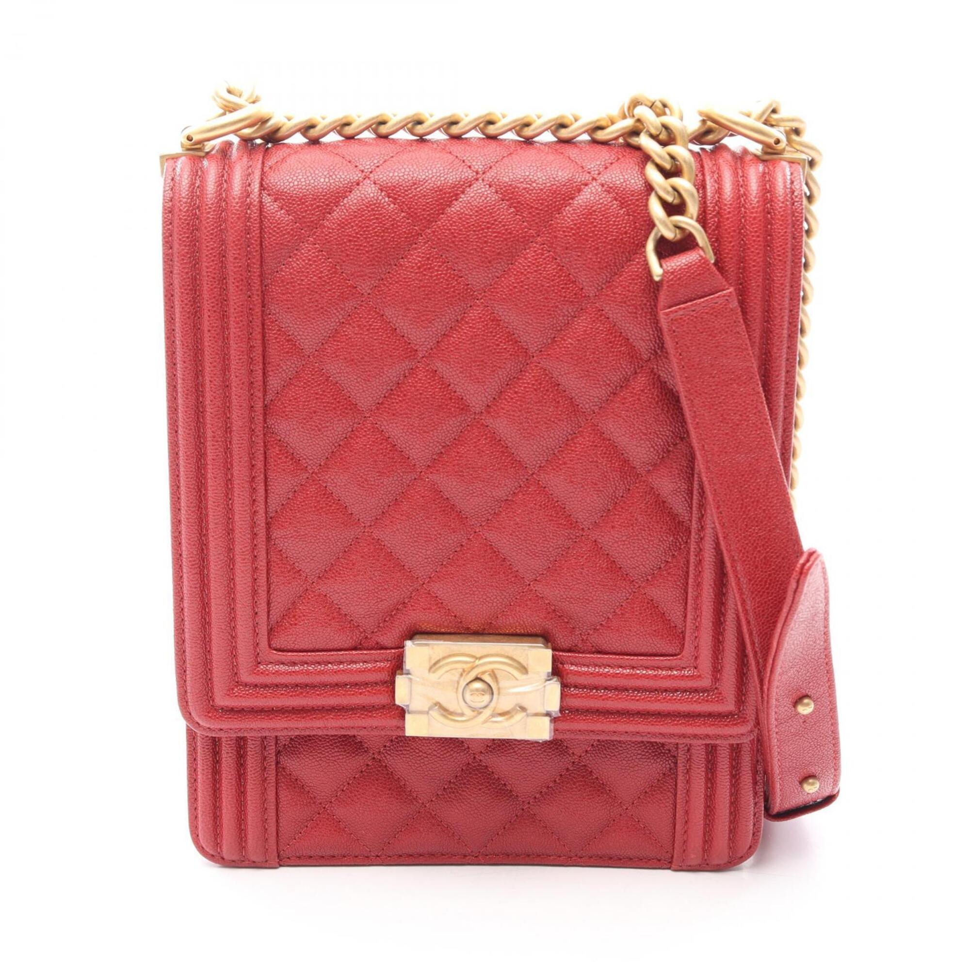 Chanel Matelasse Red Color Leather Handbag Shoulder Bag (Pre-Owned)