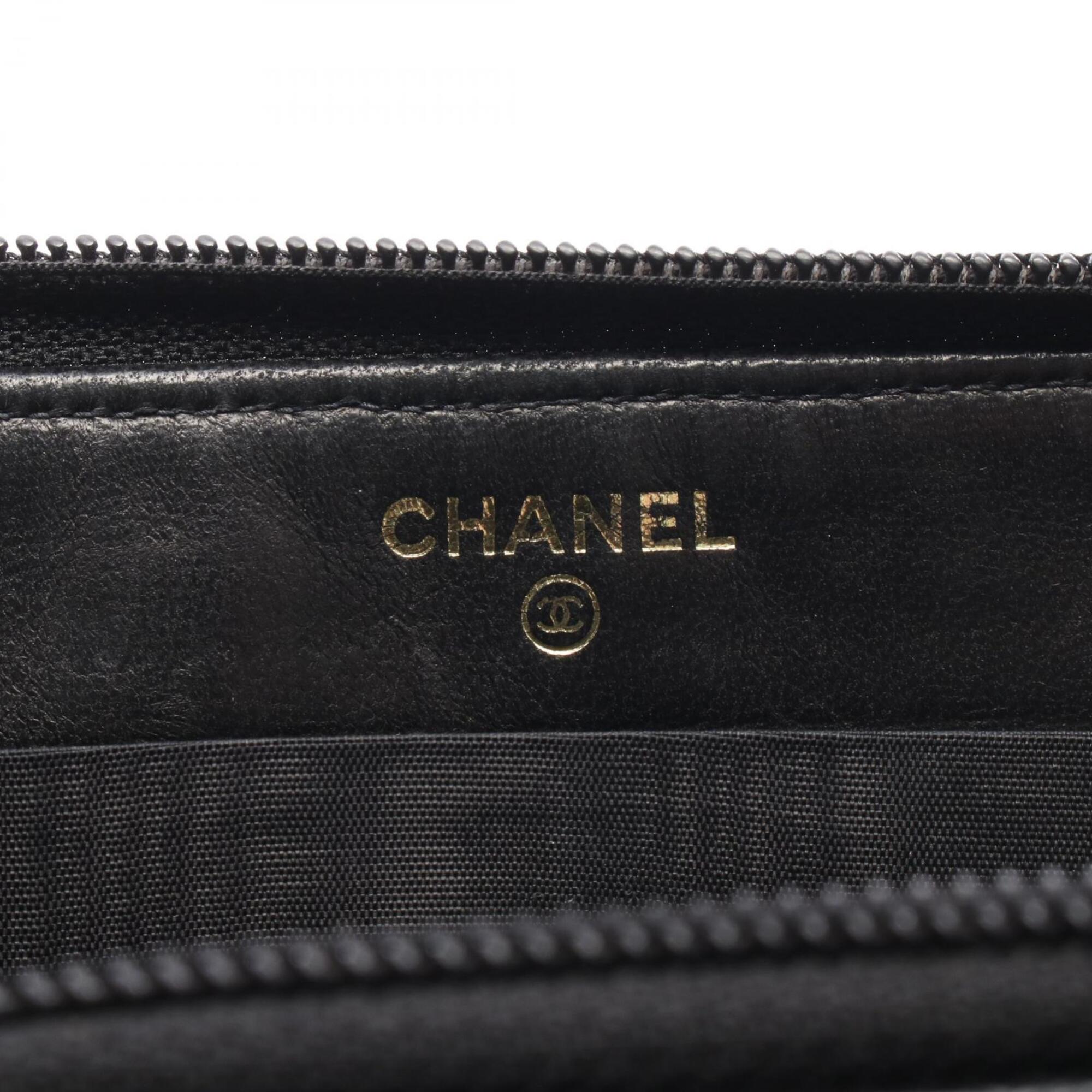 Chanel Black Grained Calfskin Long Wallet (Bi-Fold) (Pre-Owned)
