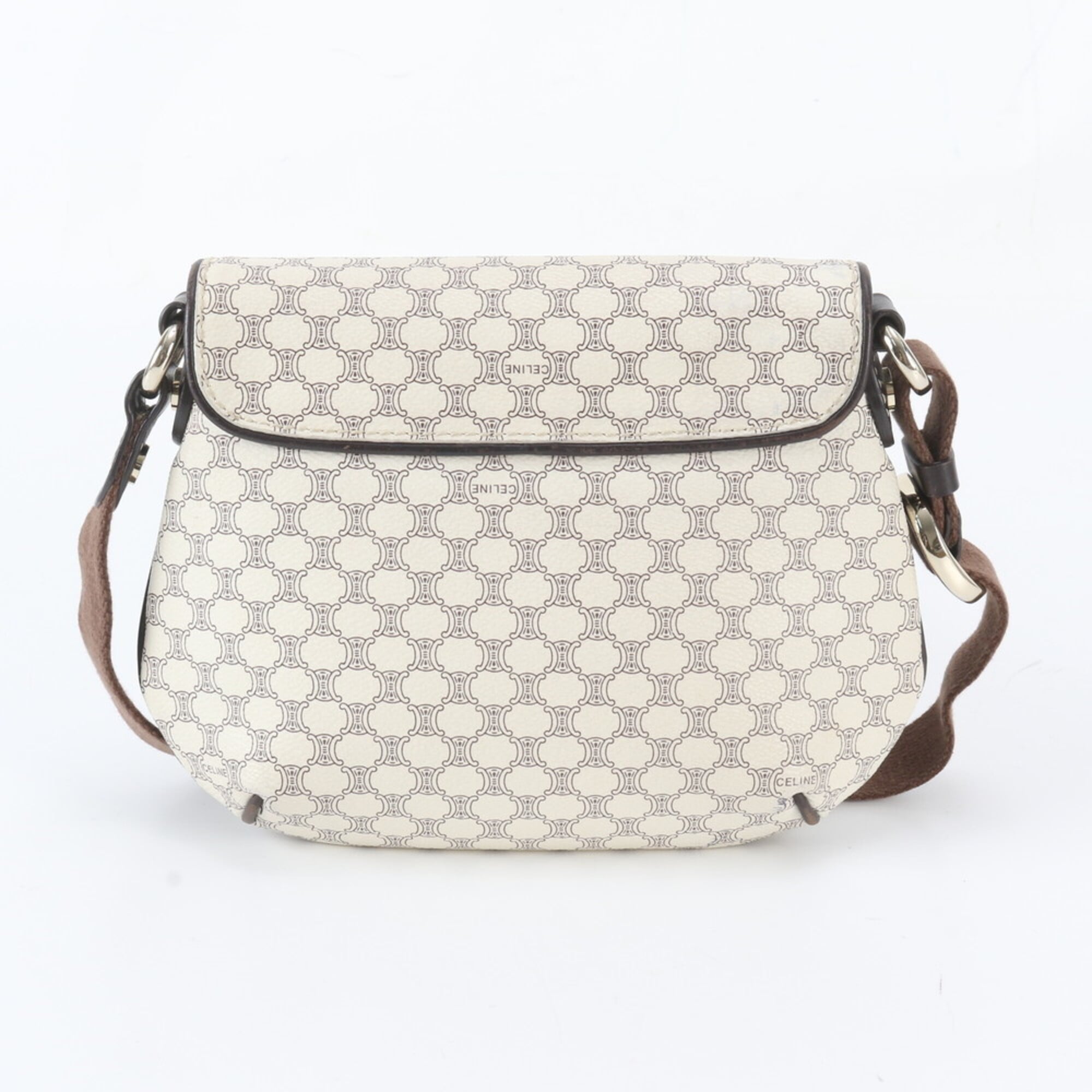 Celine Brown Ivory Leather Coated Canvas Shoulder Bag (Pre-Owned)