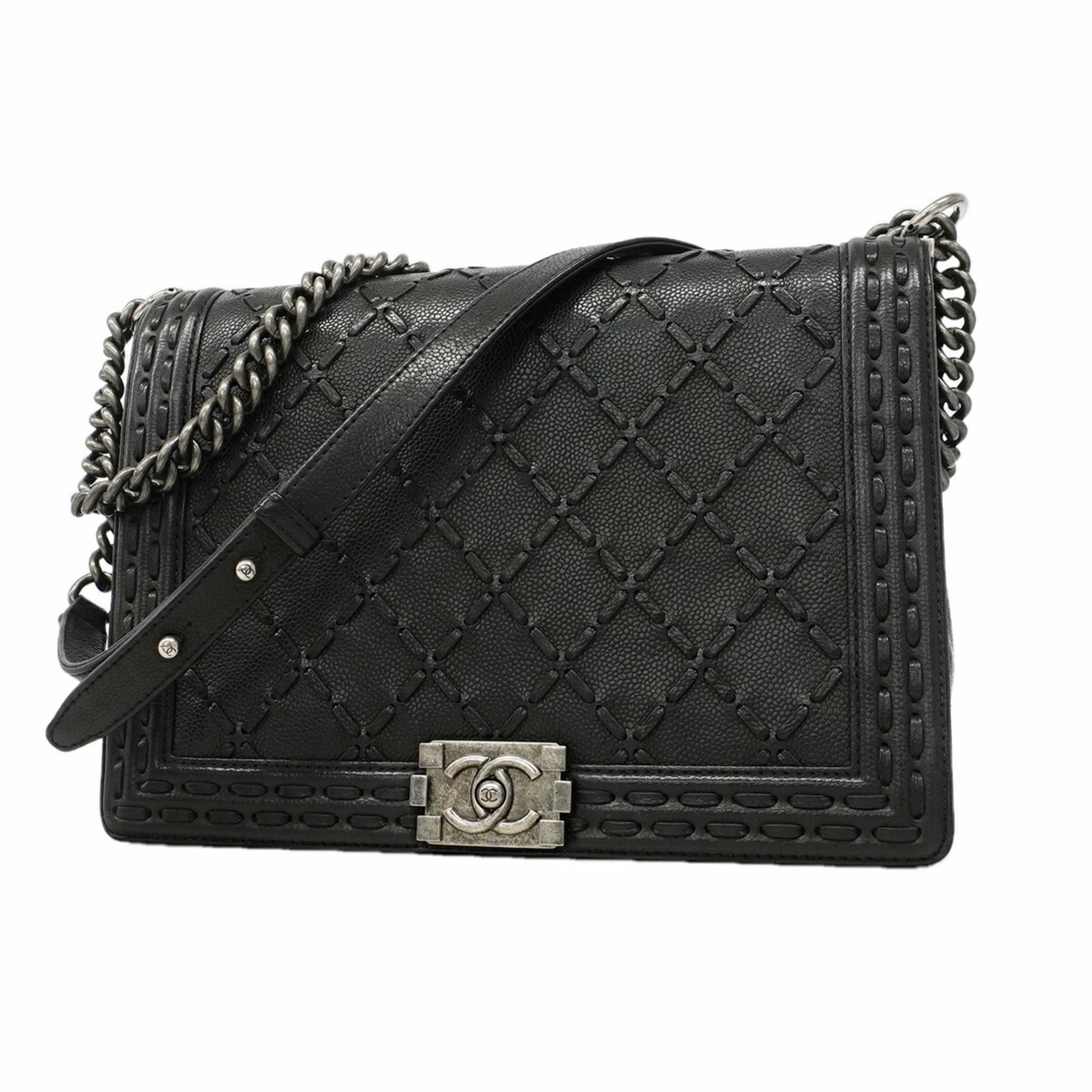 Chanel Black Grained Calfskin Shoulder Bag (Pre-Owned)