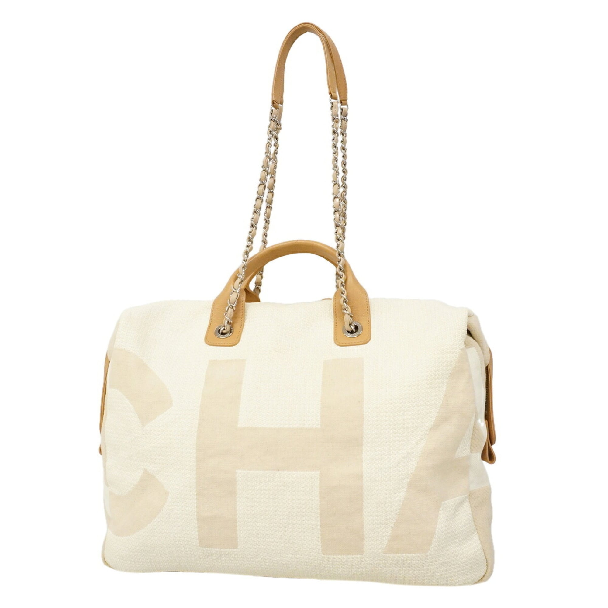 Chanel Beige Ivory Canvas Handbag (Pre-Owned)