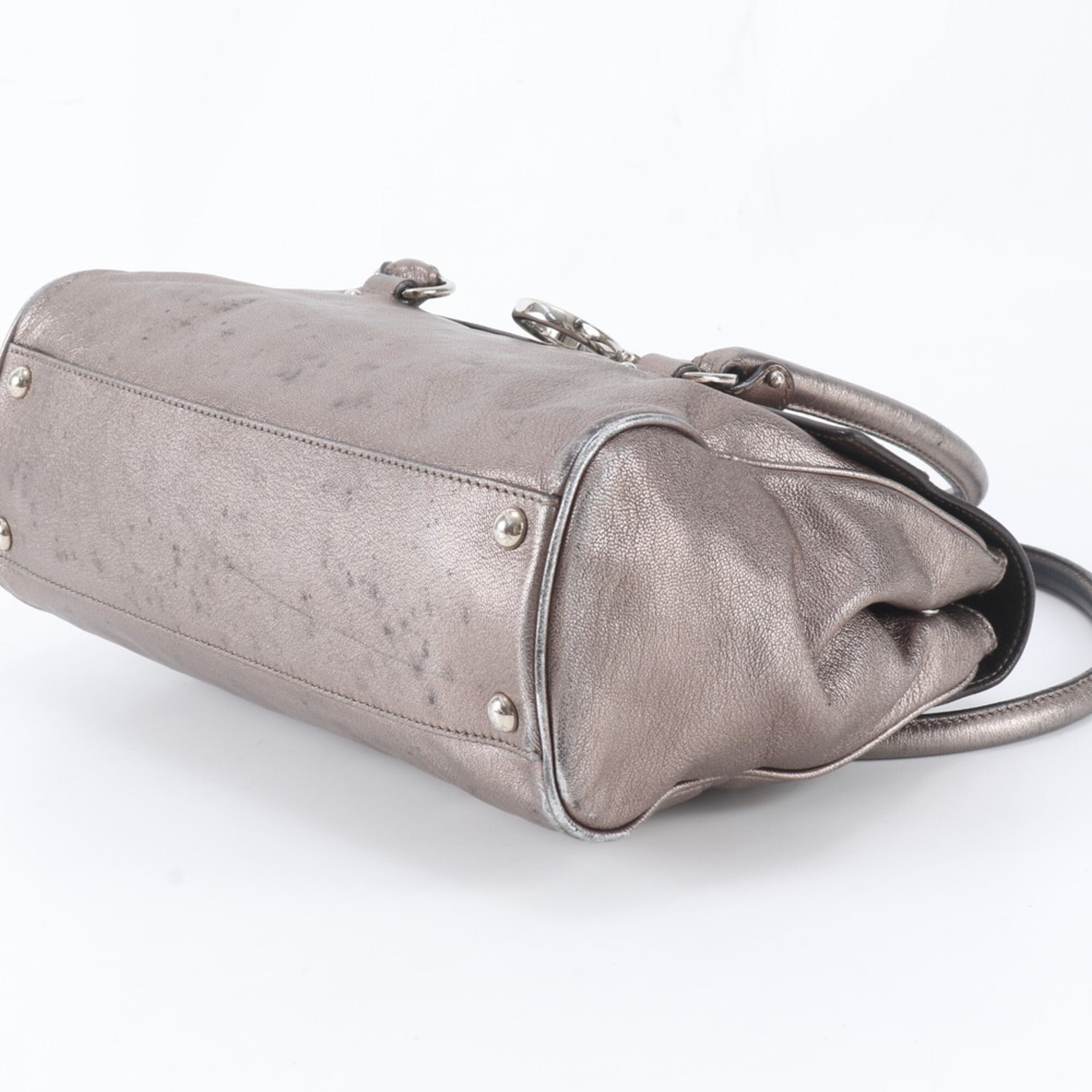 Salvatore Ferragamo Gancini Grayish Leather Handbag Shoulder Bag Tote Bag (Pre-Owned)