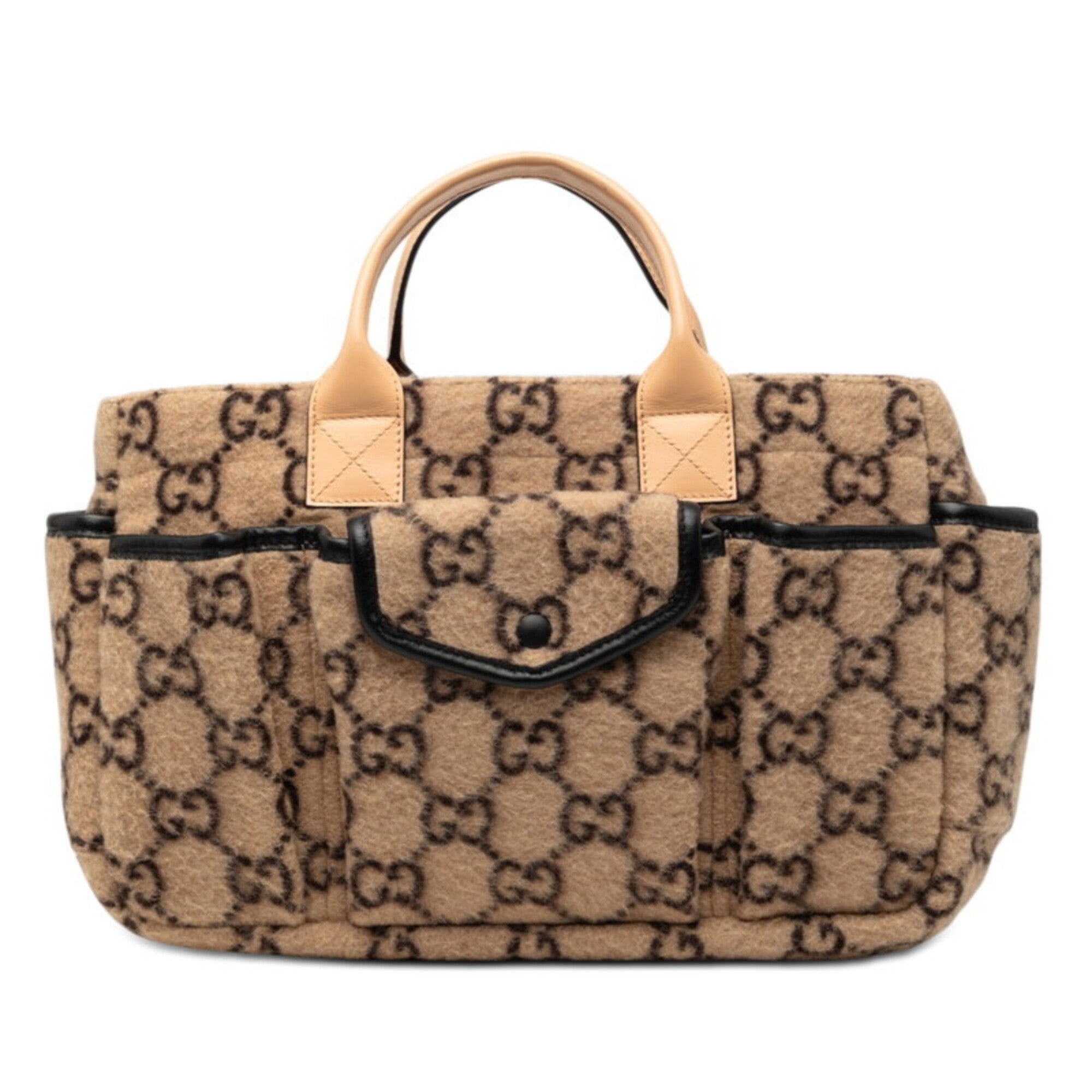 Gucci Beige Black Wool Handbag Tote Bag (Pre-Owned)